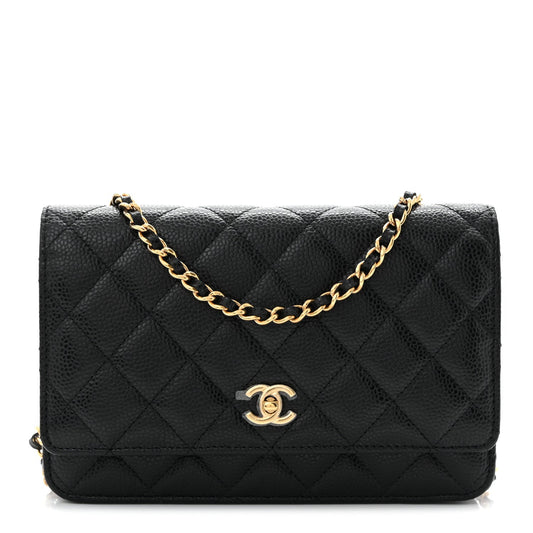 Caviar Quilted CC Turnlock Wallet On Chain WOC Black