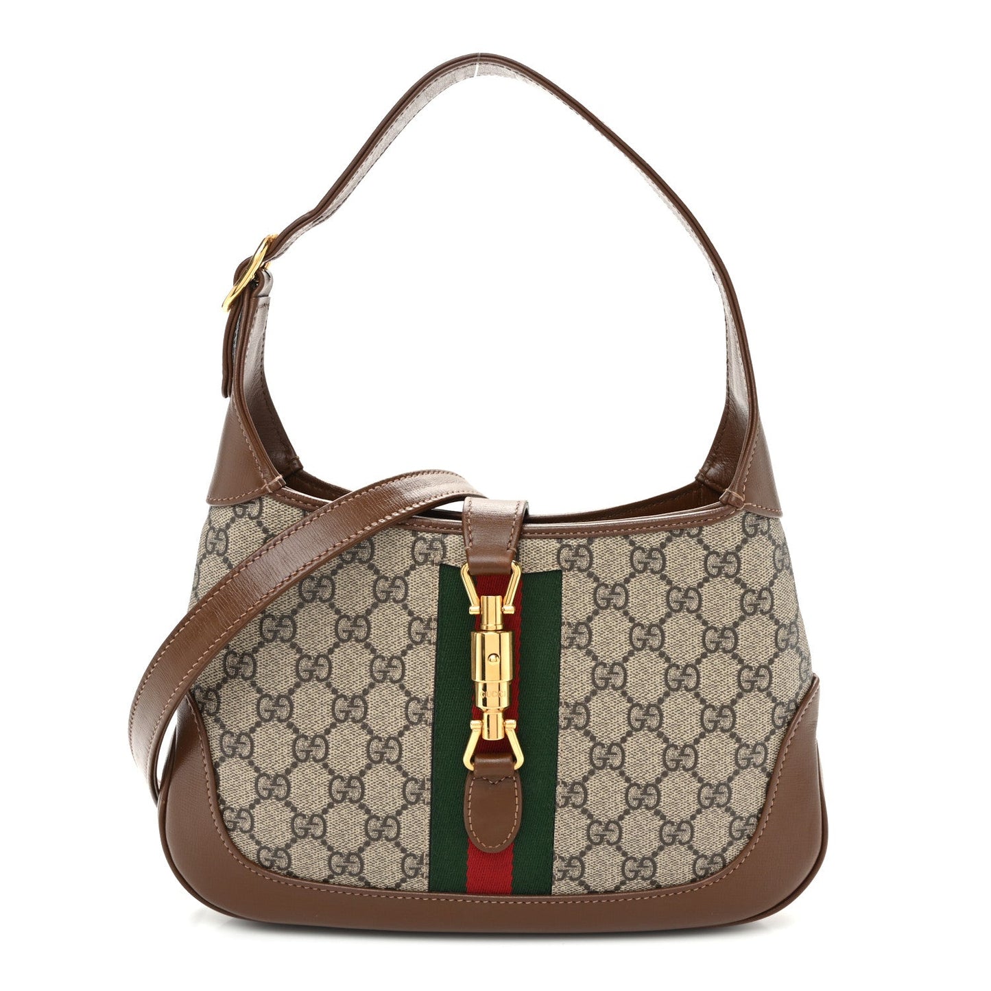 GG Supreme Monogram Azalea Calfskin Web Small Jackie 1961 Hobo Beige Ebony Brown Sugar