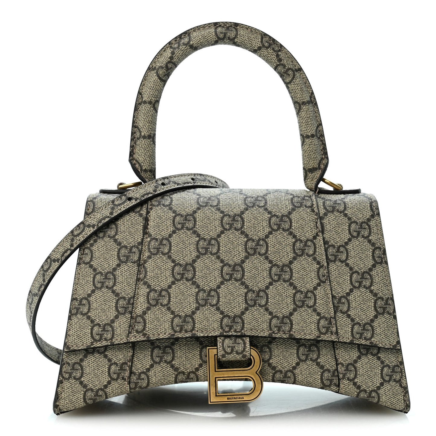 X GUCCI GG Supreme Monogram Small Hourglass Top Handle Bag Beige Ebony