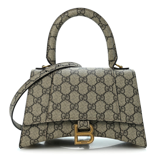 X GUCCI GG Supreme Monogram Small Hourglass Top Handle Bag Beige Ebony