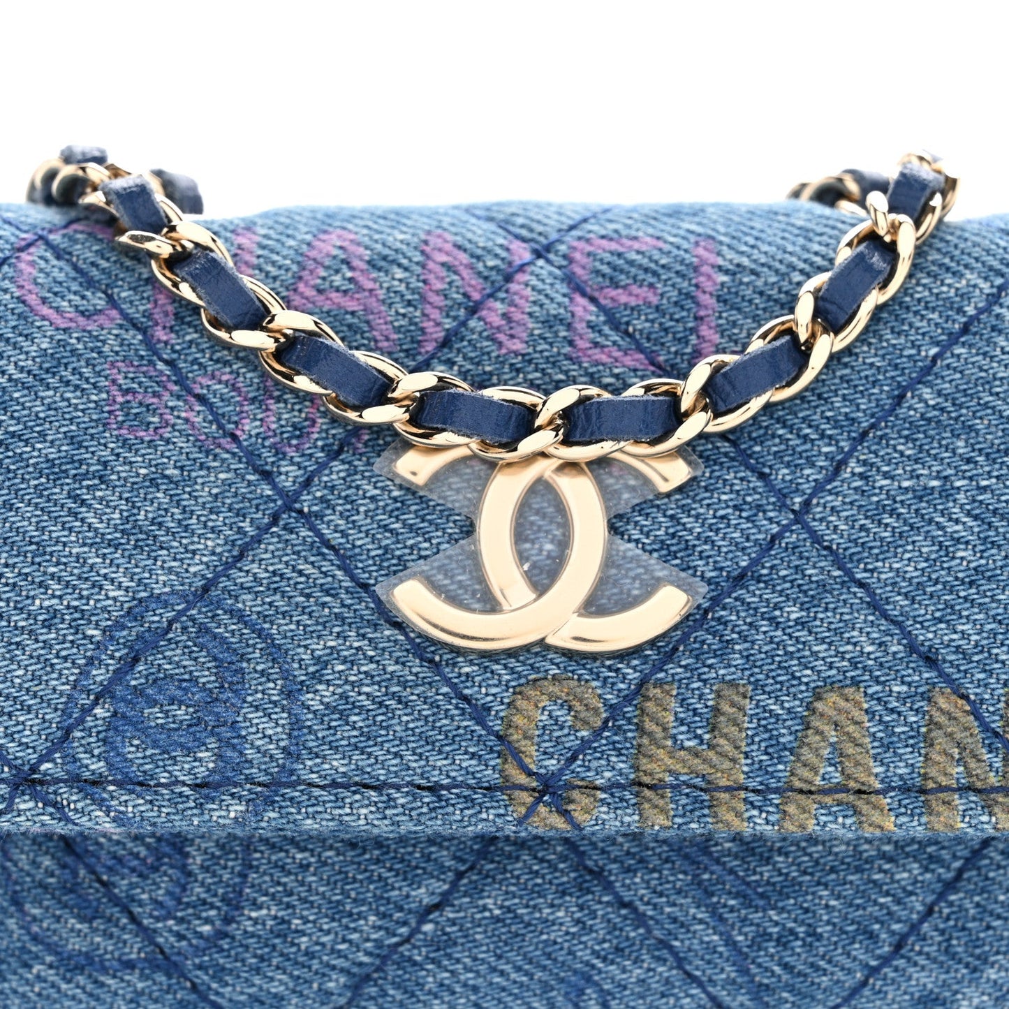 Denim Quilted Denim Mood Clutch With Chain Blue Multicolor