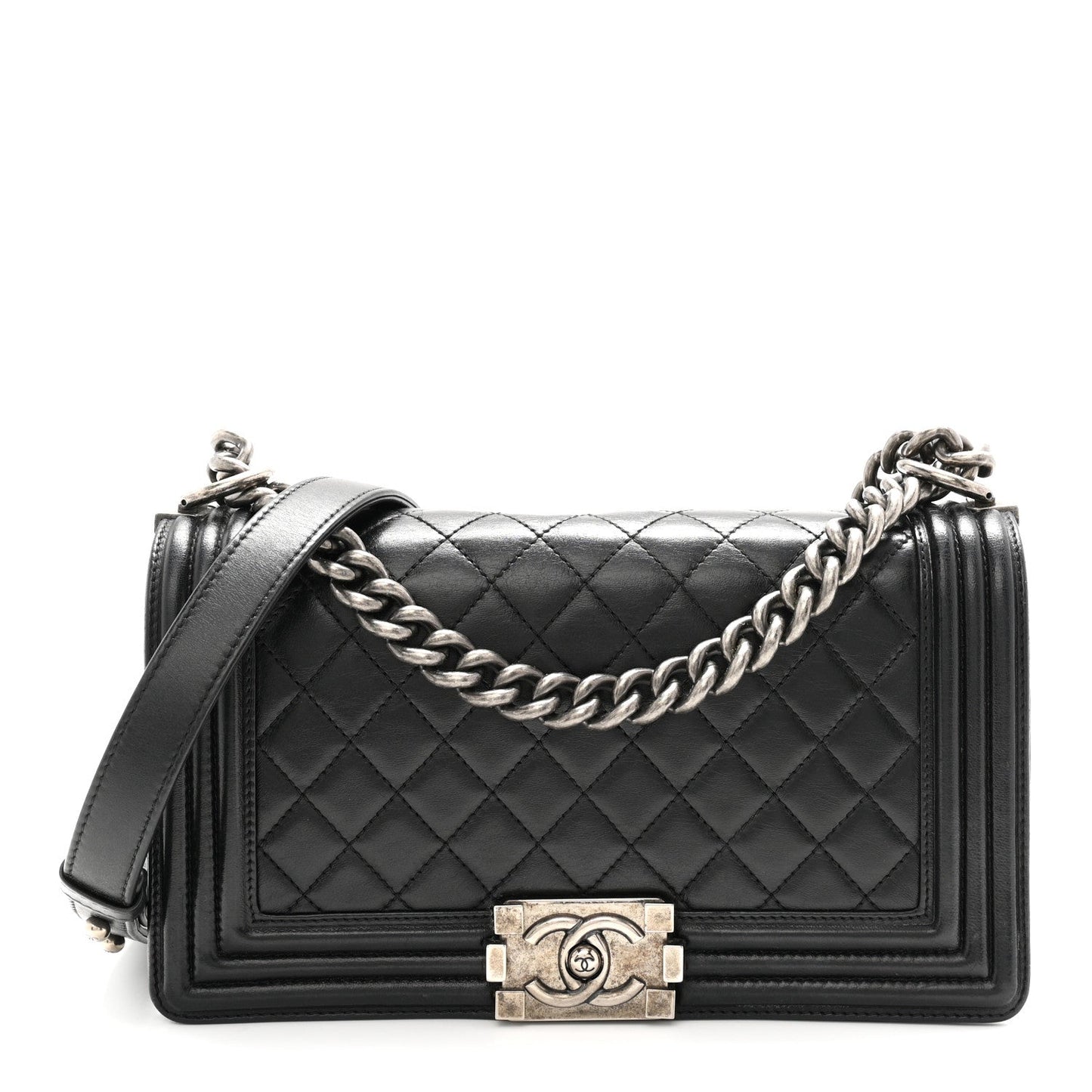 Lambskin Quilted Medium Boy Flap Black