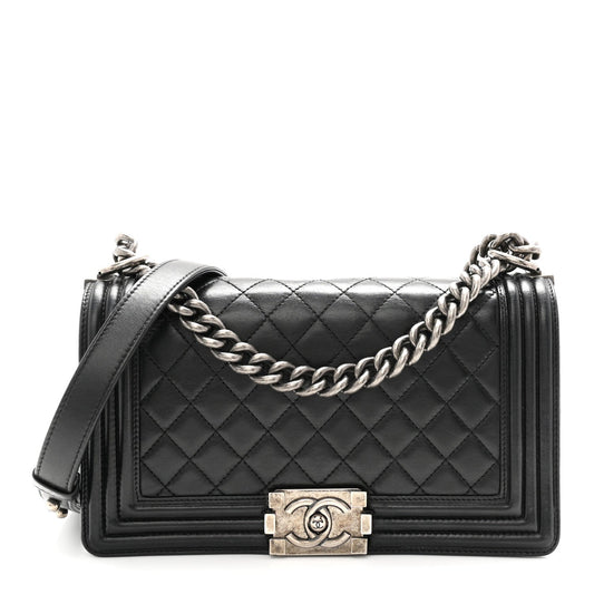 Lambskin Quilted Medium Boy Flap Black