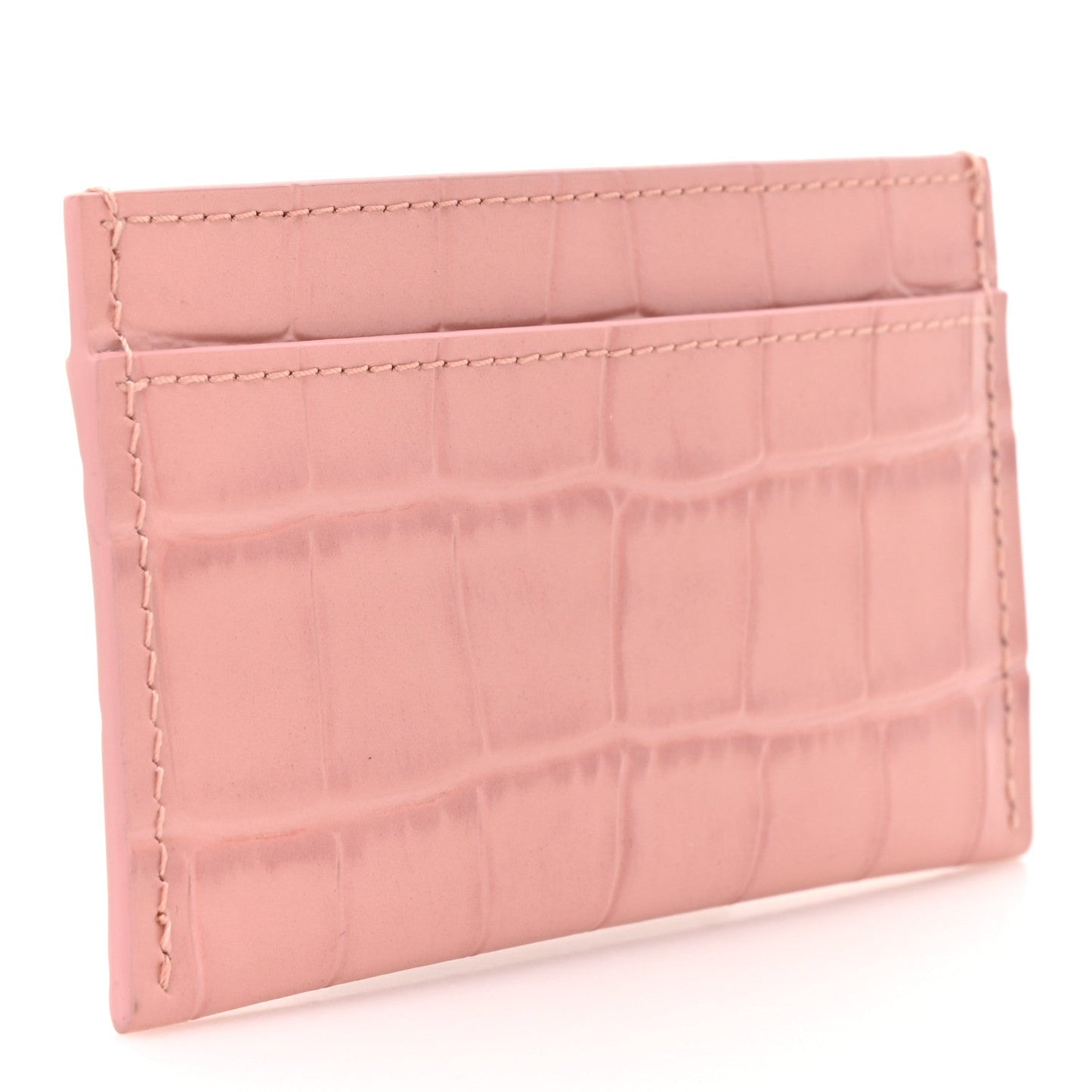 Calfskin Crocodile Embossed Crococo Card Holder Light Pink