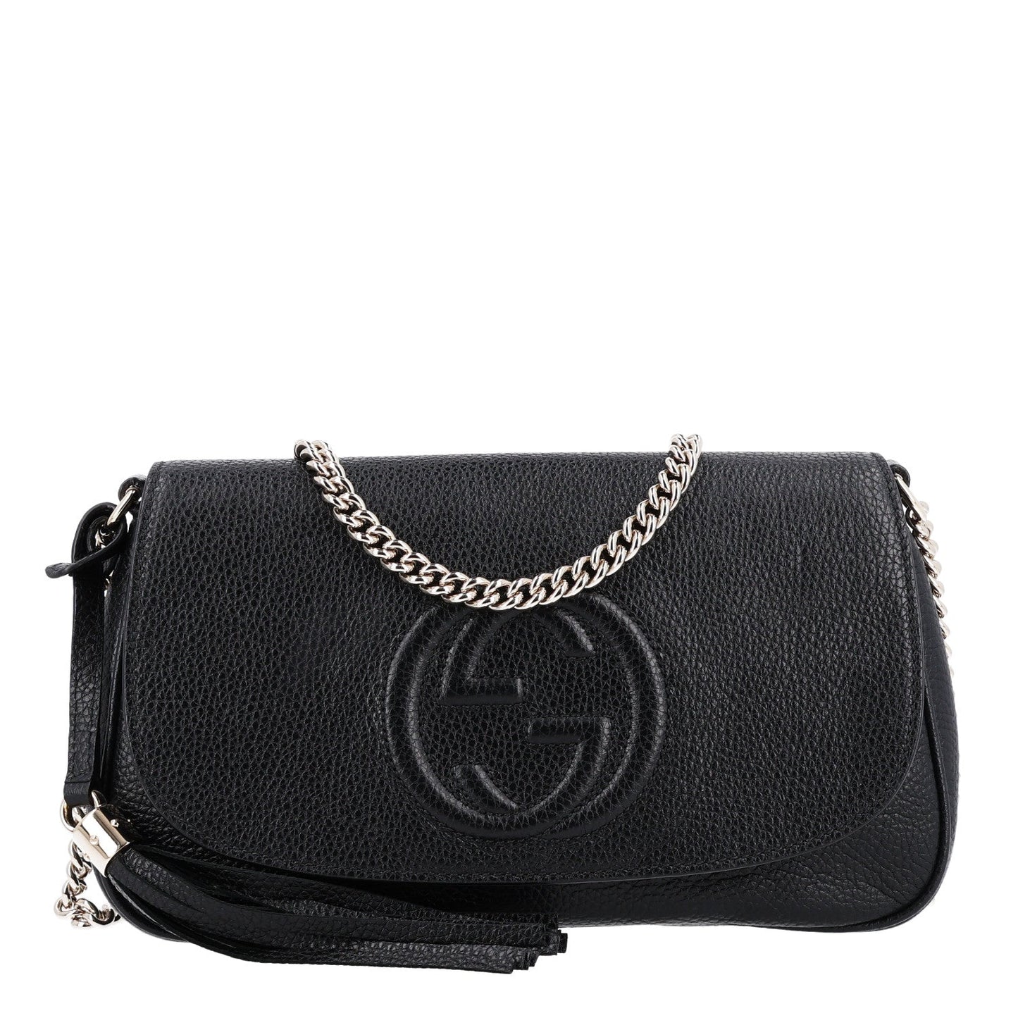 Pebbled Calfskin Medium Soho Flap Crossbody Black