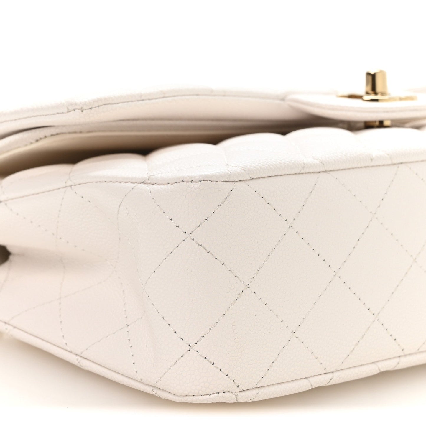 Caviar Quilted Medium Double Flap White