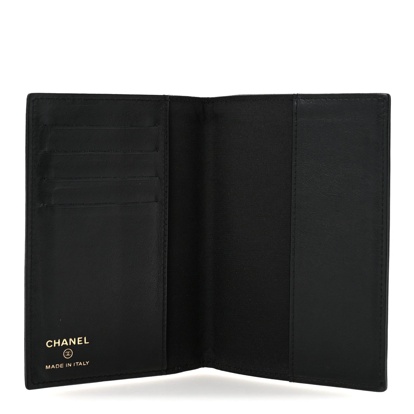 Grained Calfskin CC Passport Holder Wallet Black