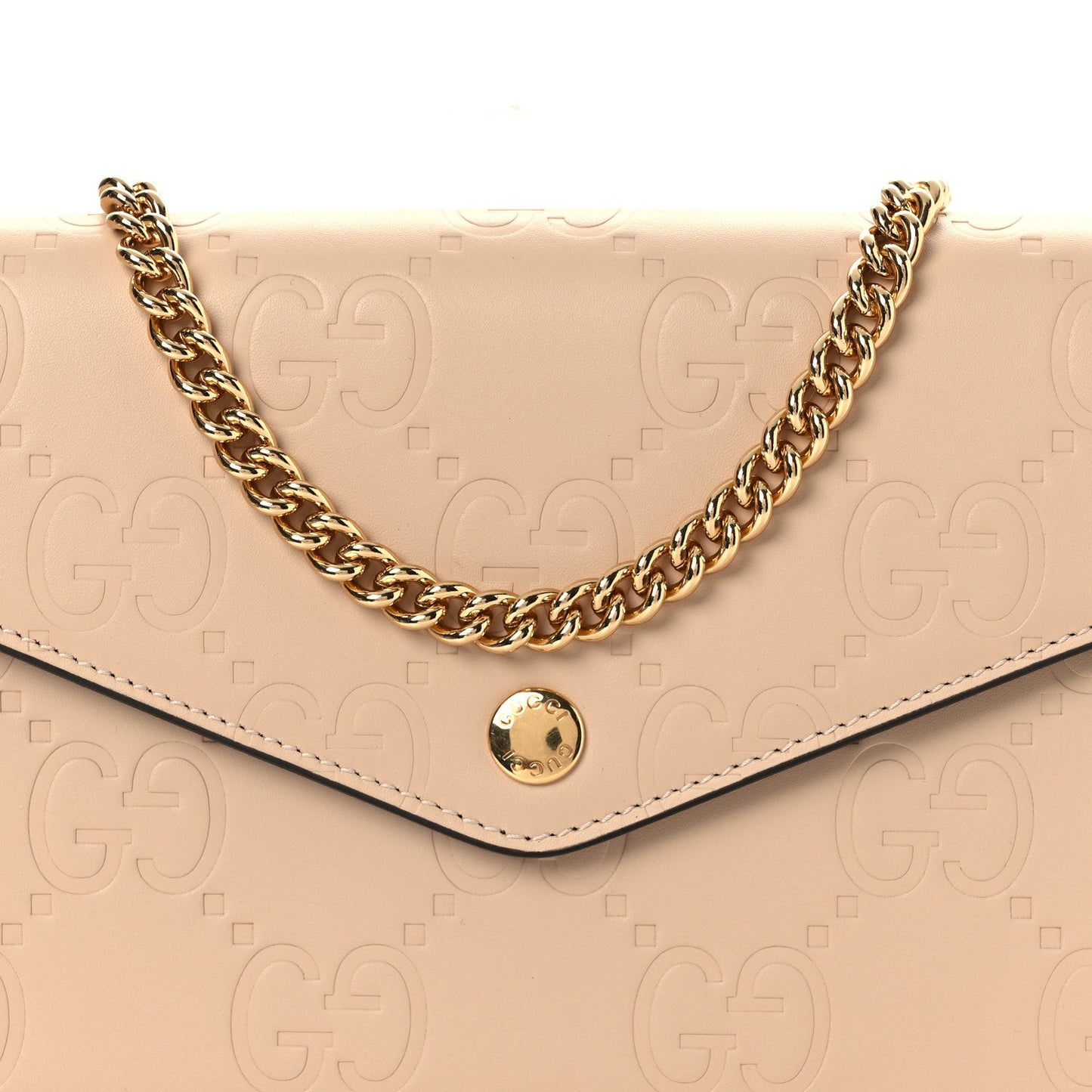 Calfskin GG Debossed Chain Wallet Black Souffle Rose