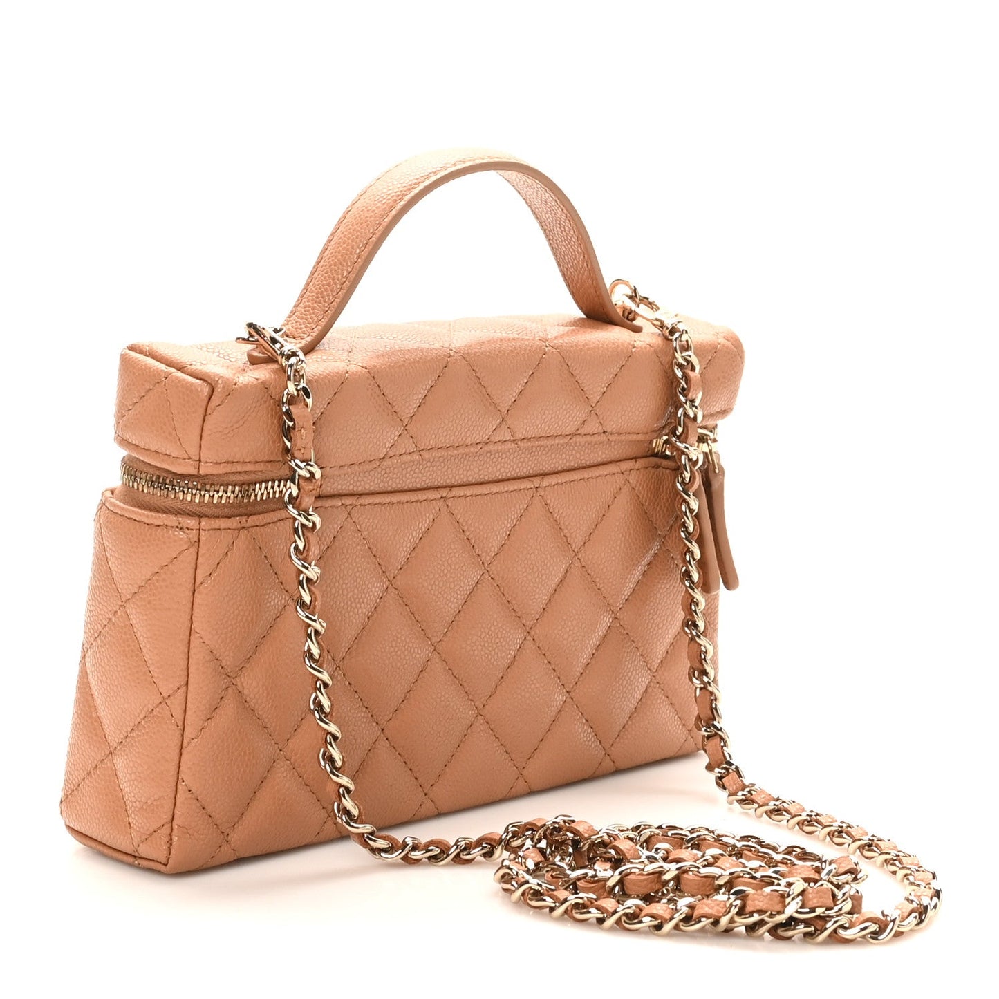 Caviar Quilted Top Handle Slim Vanity With Chain Brown