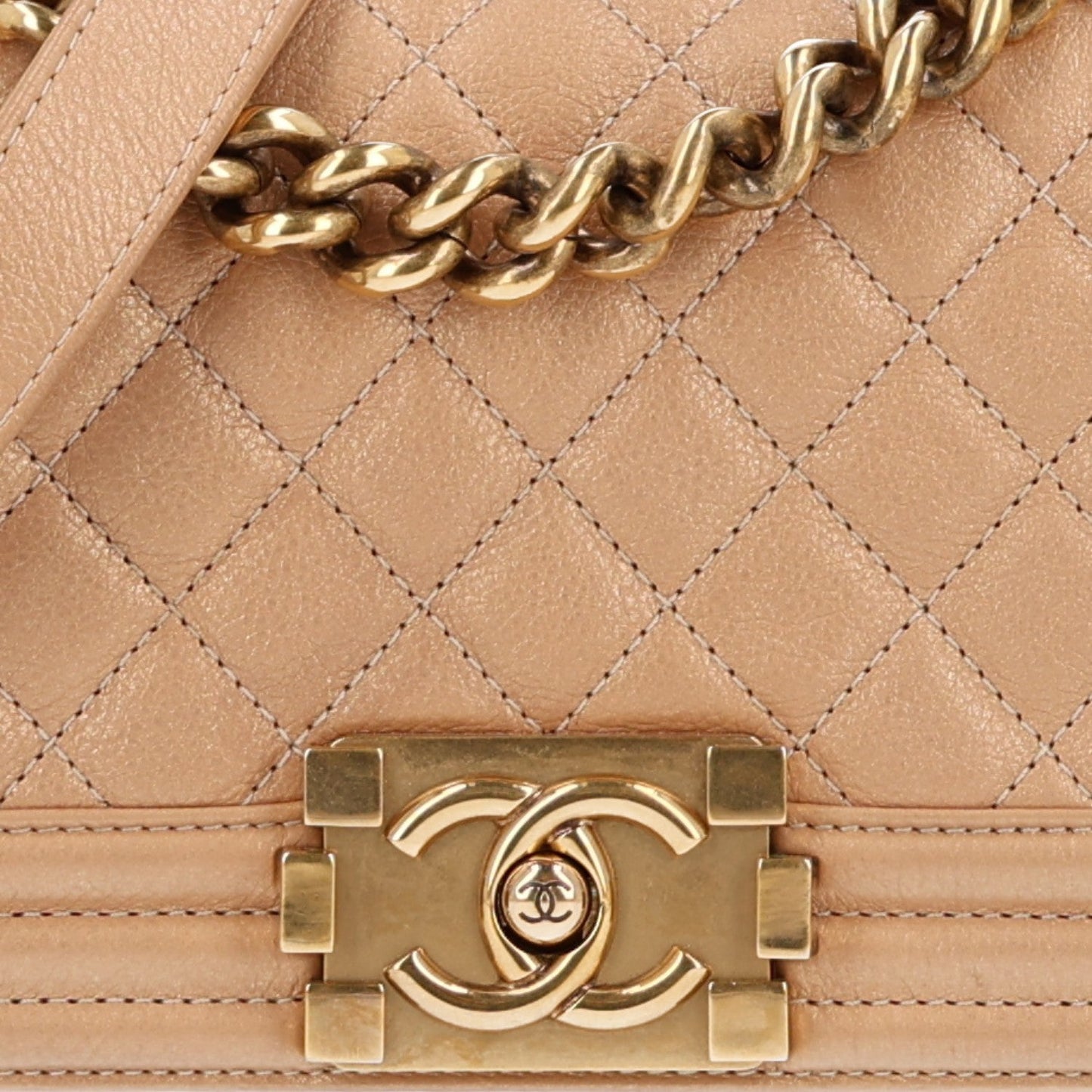 Metallic Caviar Quilted Small Boy Flap Gold
