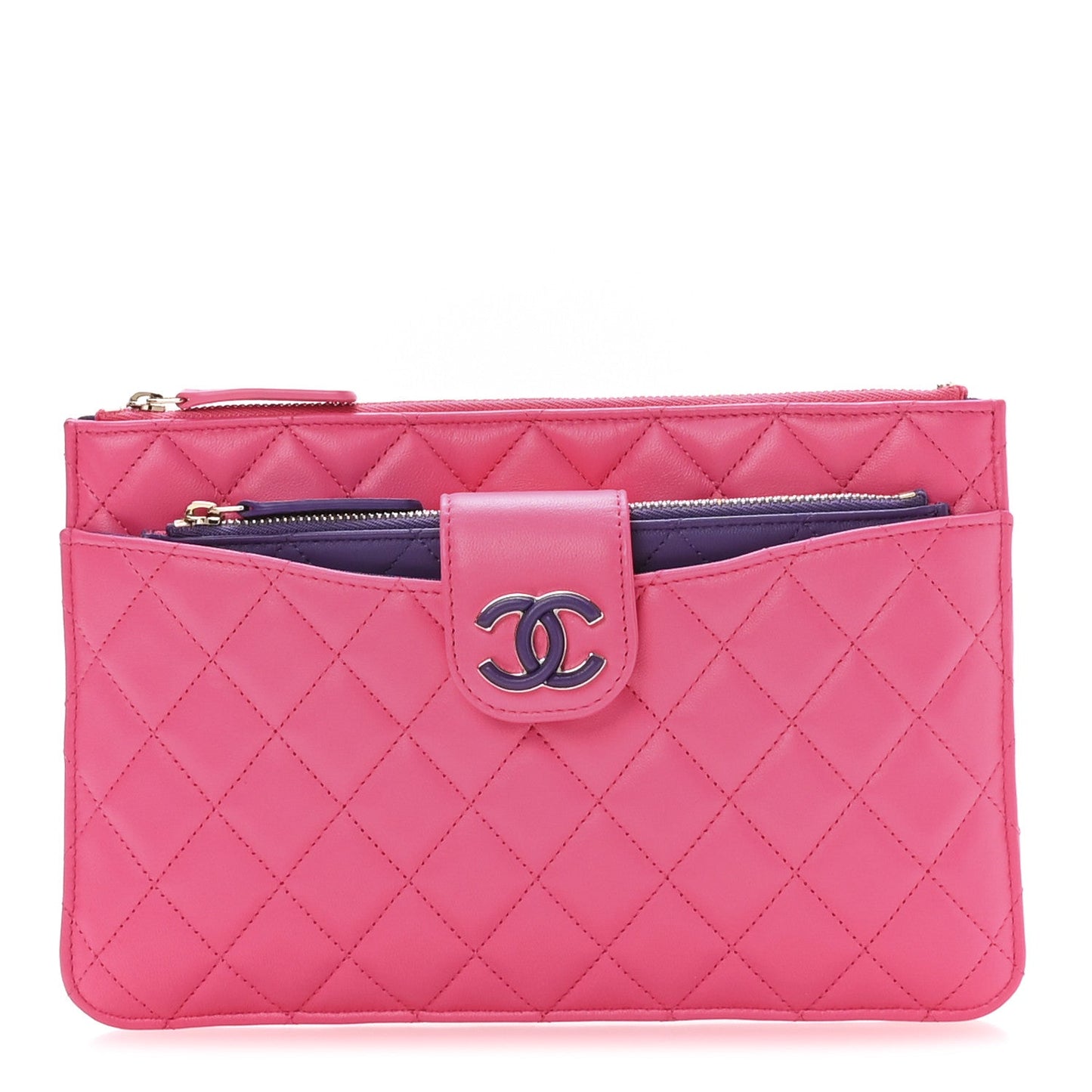 Lambskin Quilted Sunset Boulevard Pouch Case Pink Purple