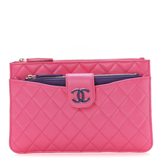 Lambskin Quilted Sunset Boulevard Pouch Case Pink Purple