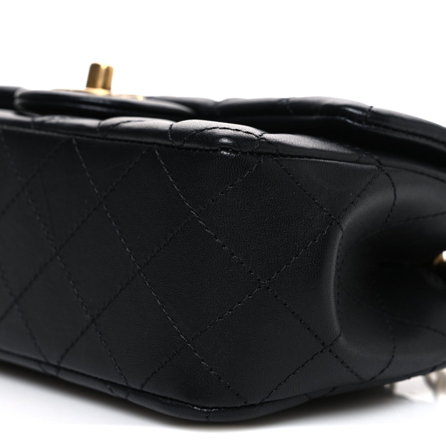 Lambskin Quilted Mini Rectangular Sweet Camellia Flap  Black