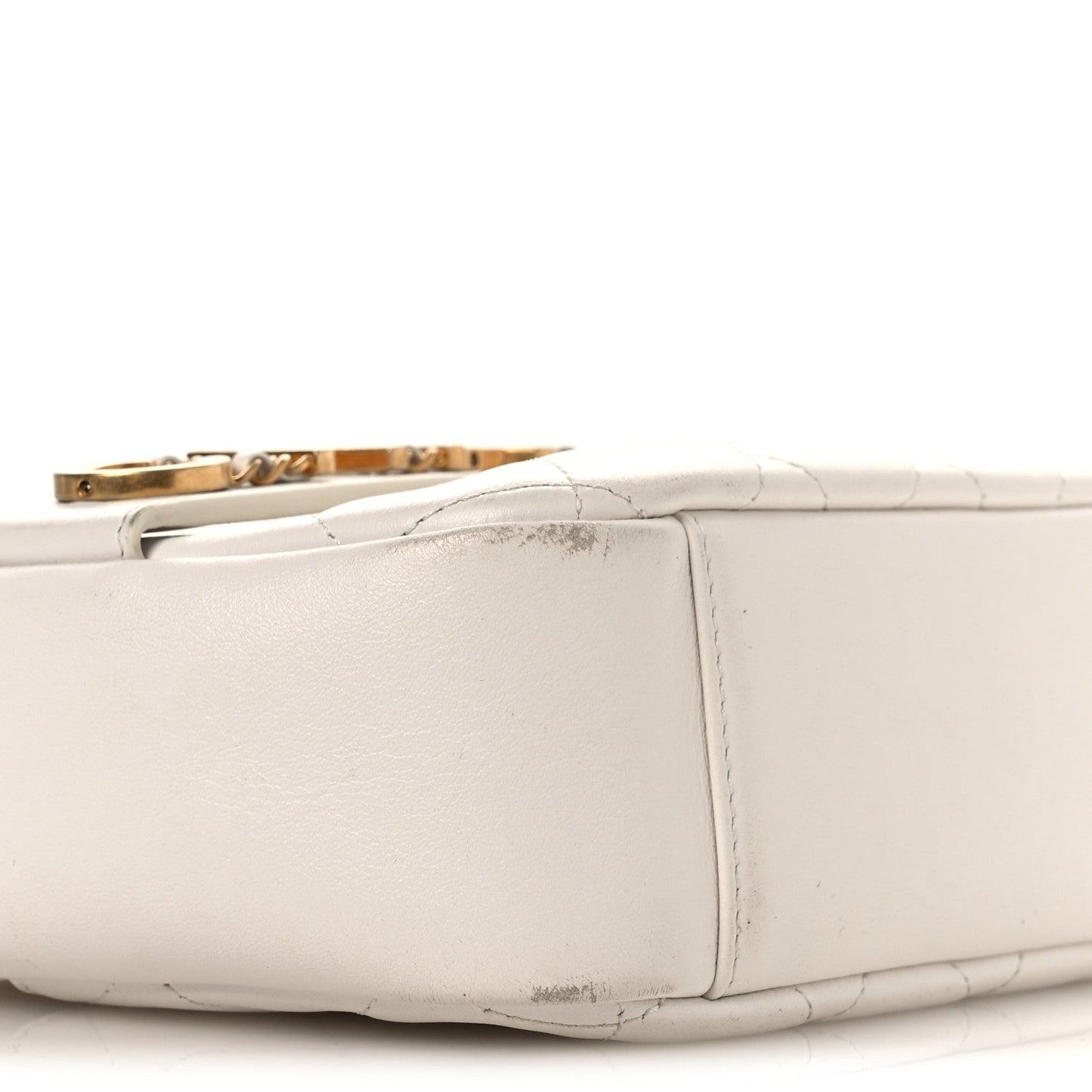 Calfskin Quilted Enchained Camera Case Bag White