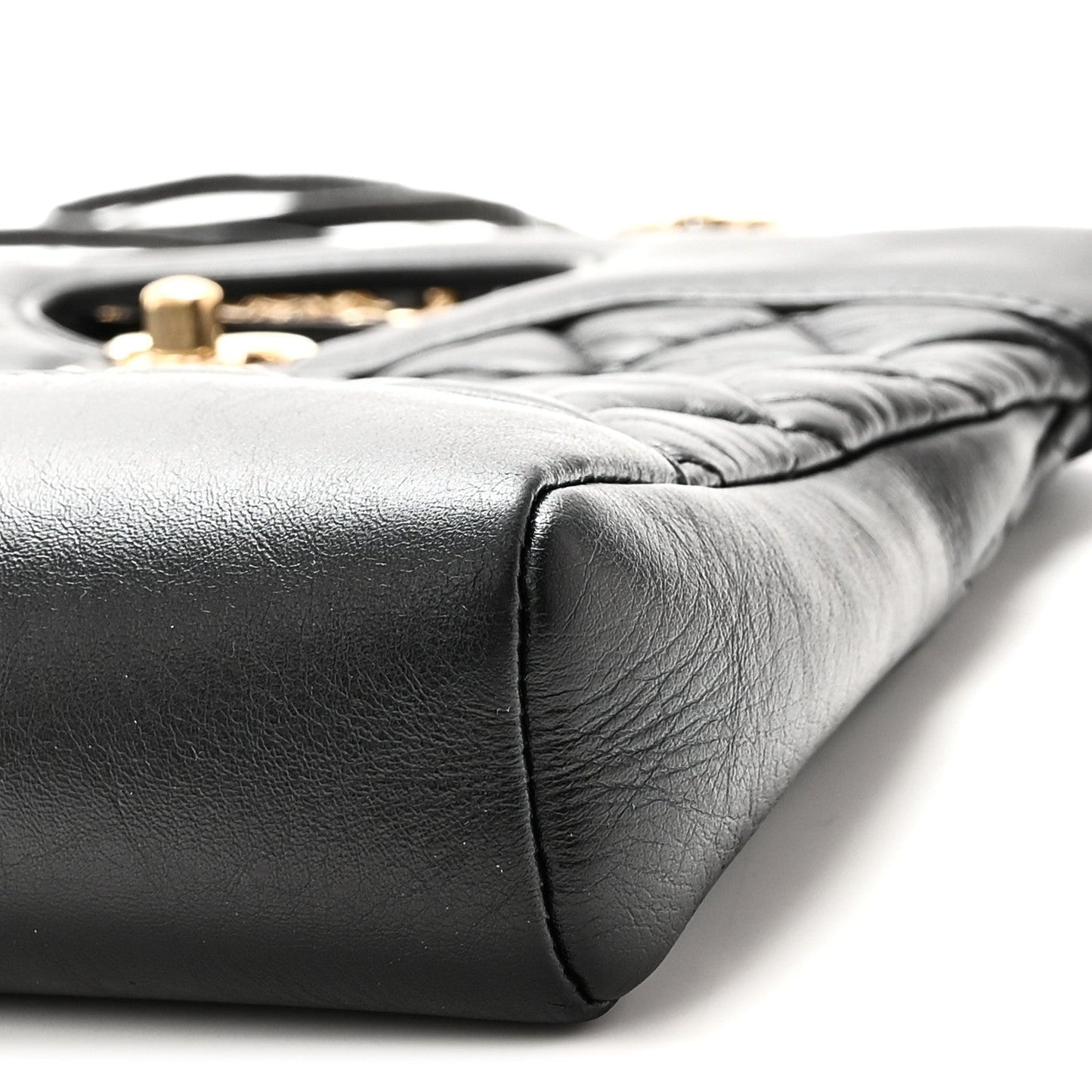 Shiny Crumpled Calfskin Quilted Mini 31 Shopping Bag Black