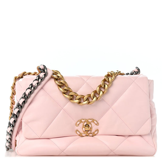 Lambskin Quilted Large Chanel 19 Flap Light Pink