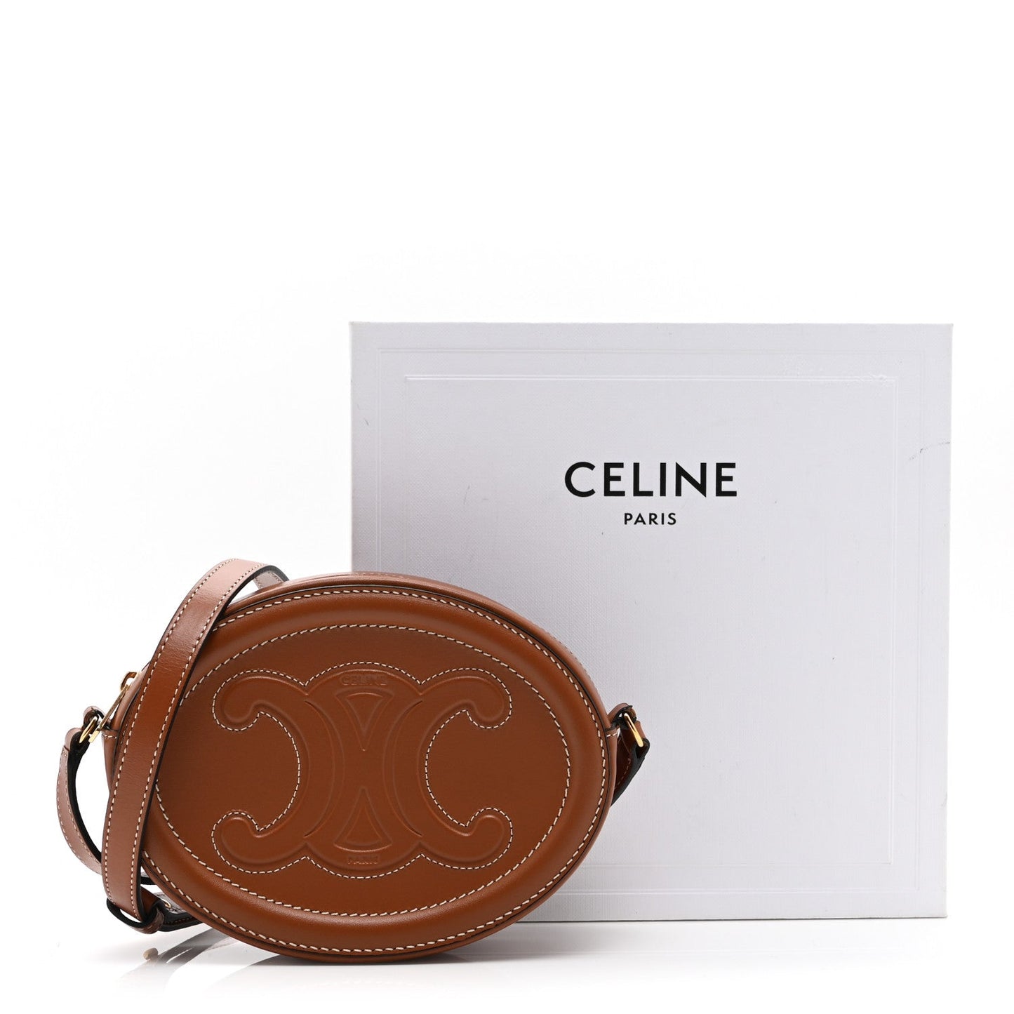 Smooth Calfskin Cuir Small Triomphe Oval Crossbody Purse Tan