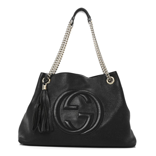 Pebbled Calfskin Medium Soho Chain Shoulder Bag Black