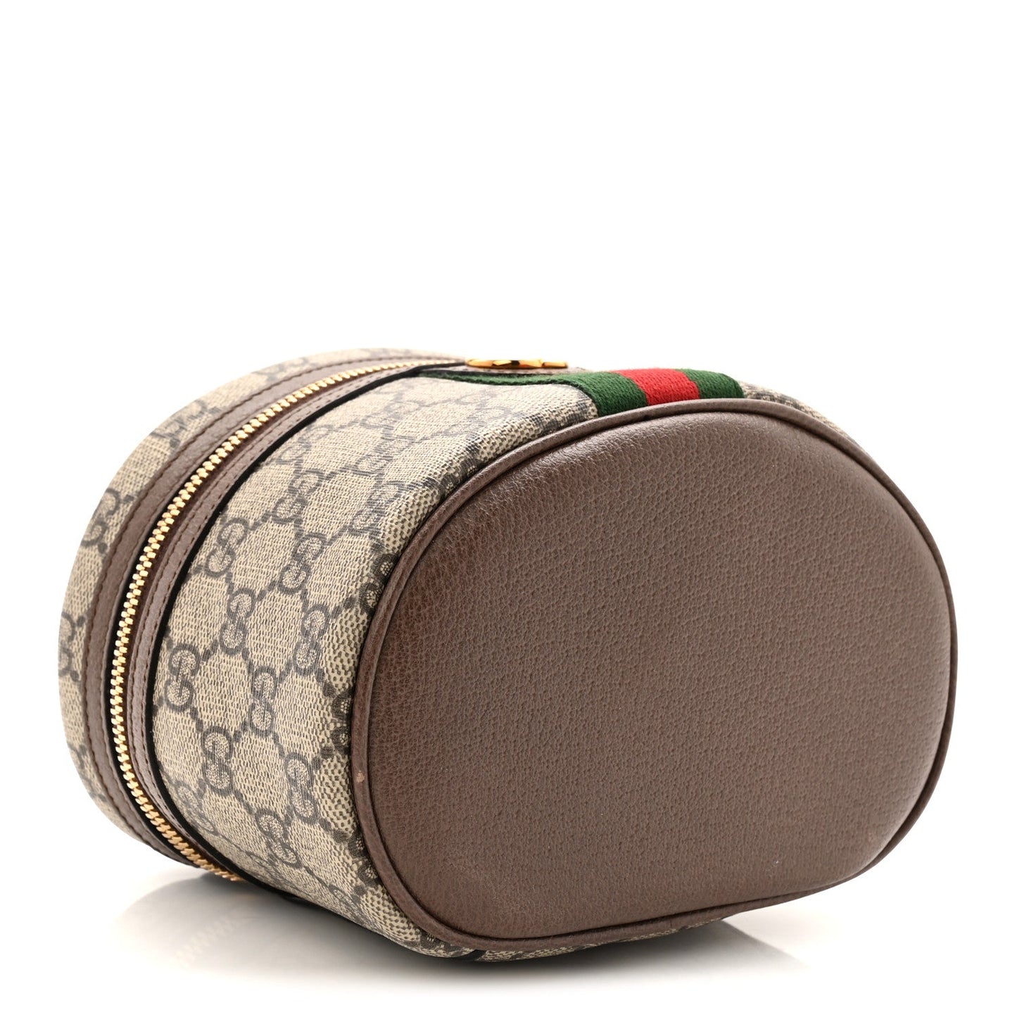 GG Supreme Monogram Textured Calfskin Web Ophidia Vanity Cosmetic Case Beige Ebony New Acero