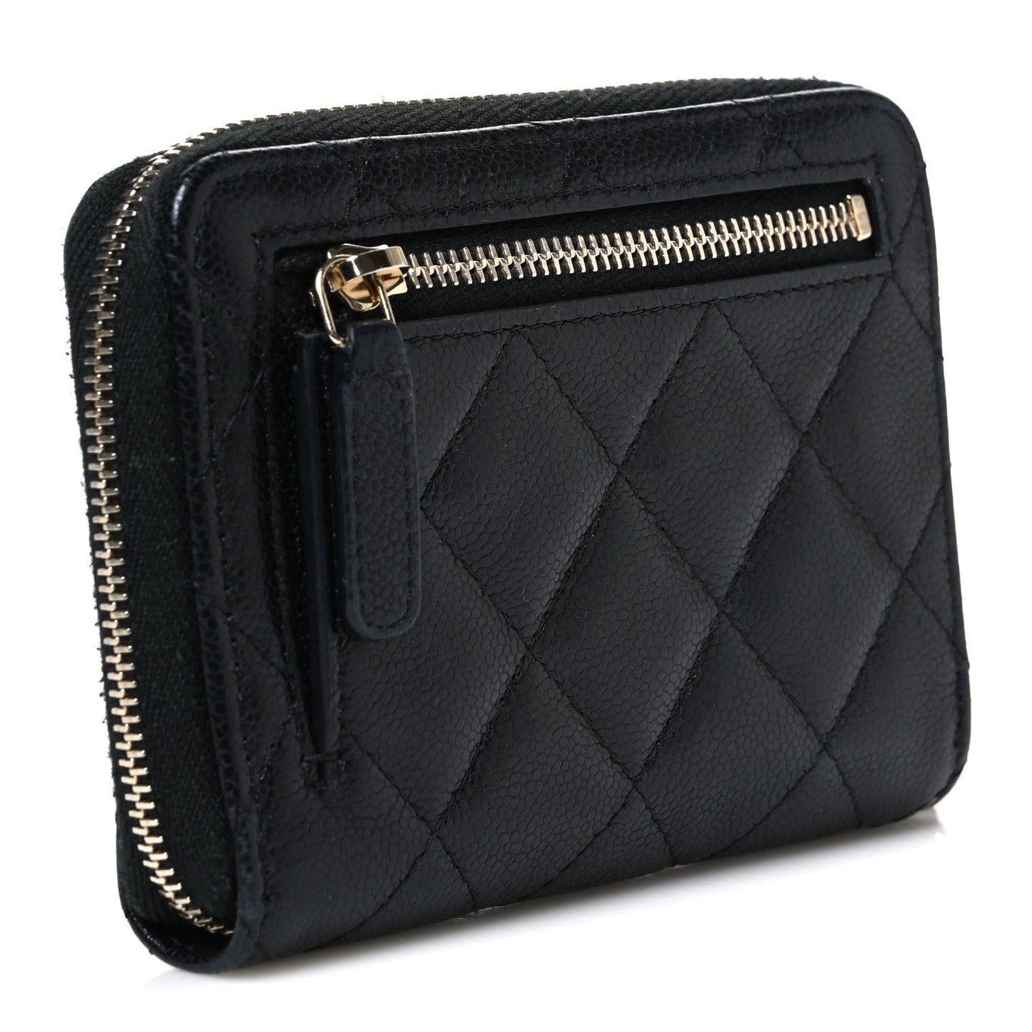 Caviar Quilted Small Zip Around Wallet Black
