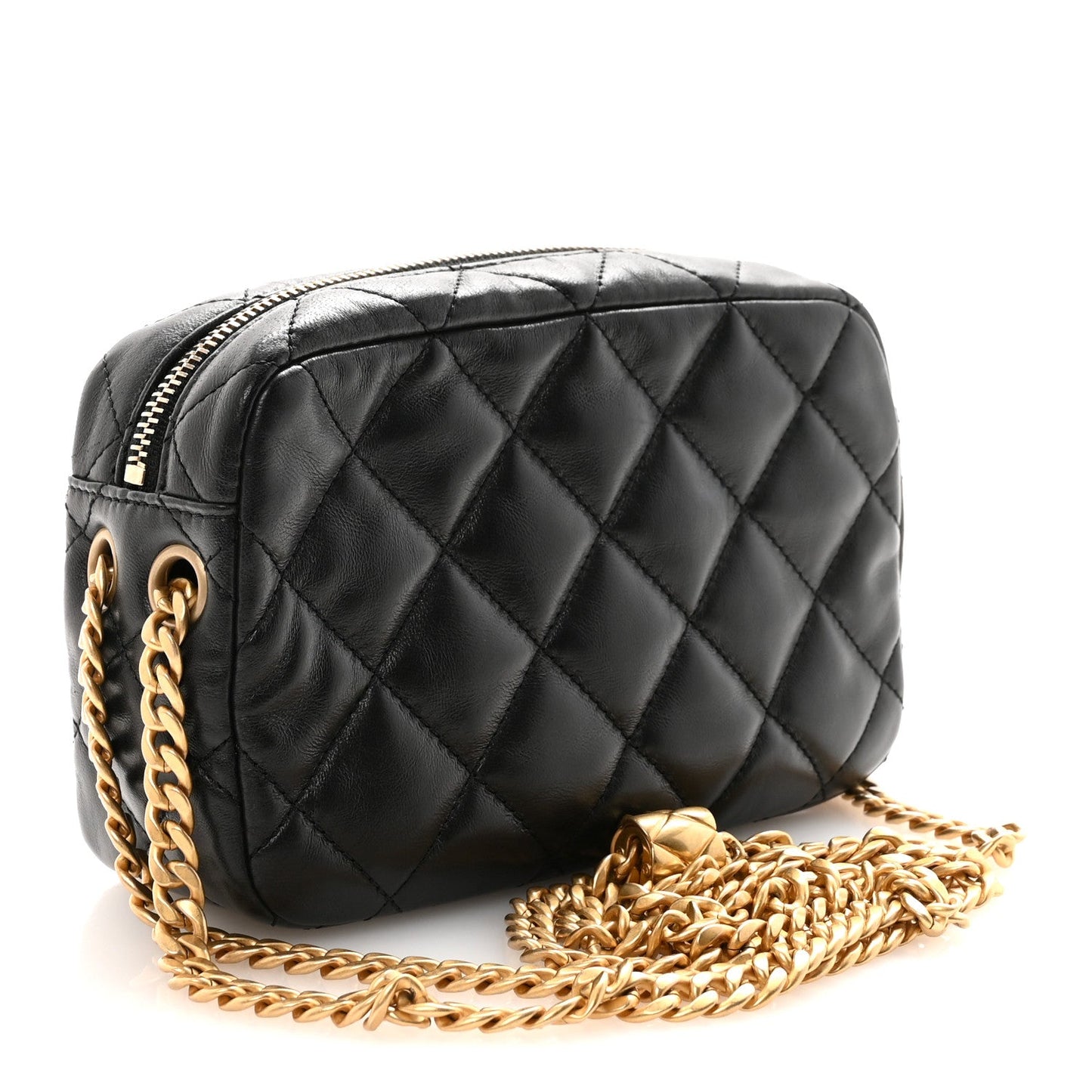 Lambskin Quilted Mini Pillow Crush Camera Case Black