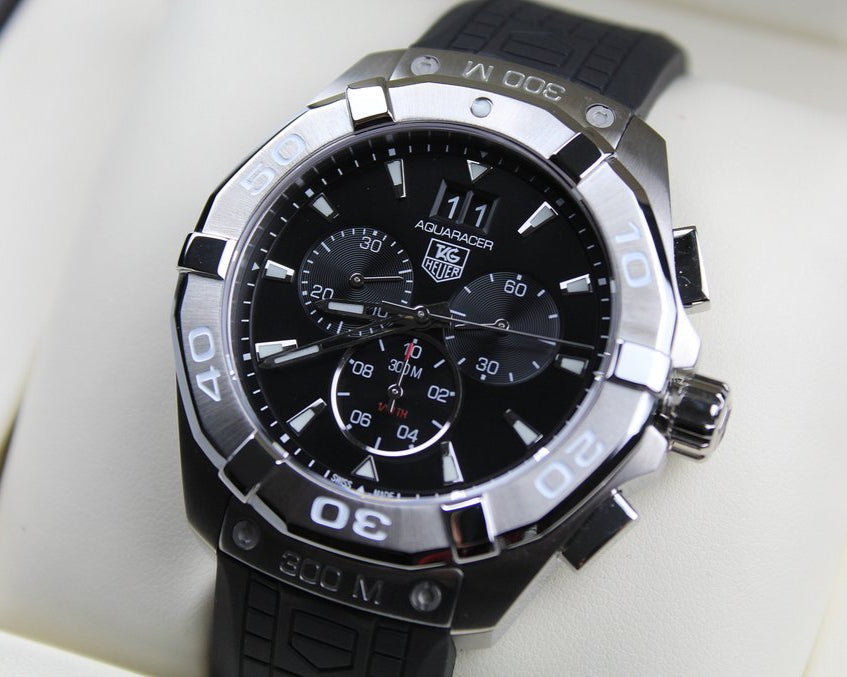 Tag Heuer Aquaracer Chronograph Black Dial Black Rubber Strap Watch for Men - CAY1110.FT6041