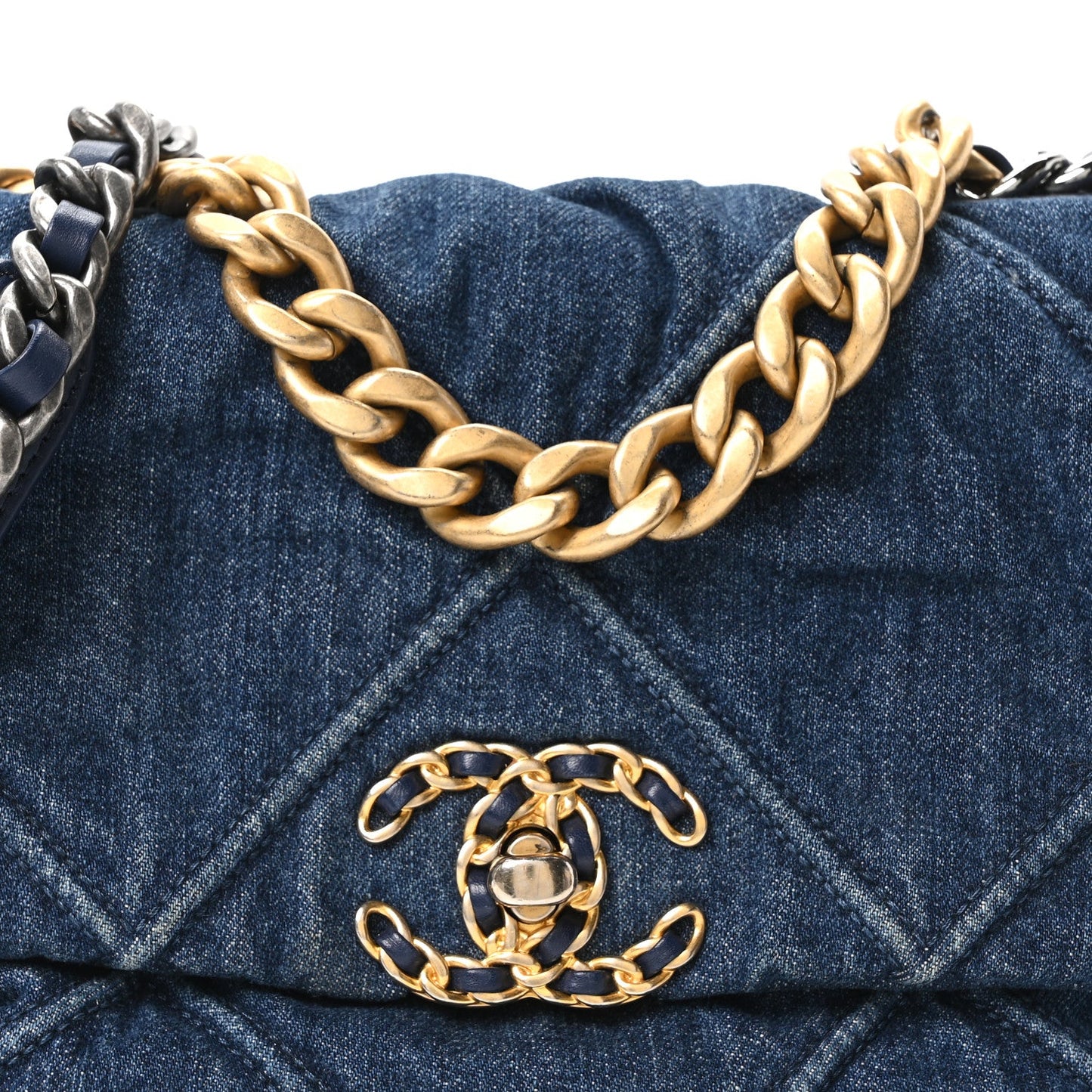Denim Quilted Medium Chanel 19 Flap Blue