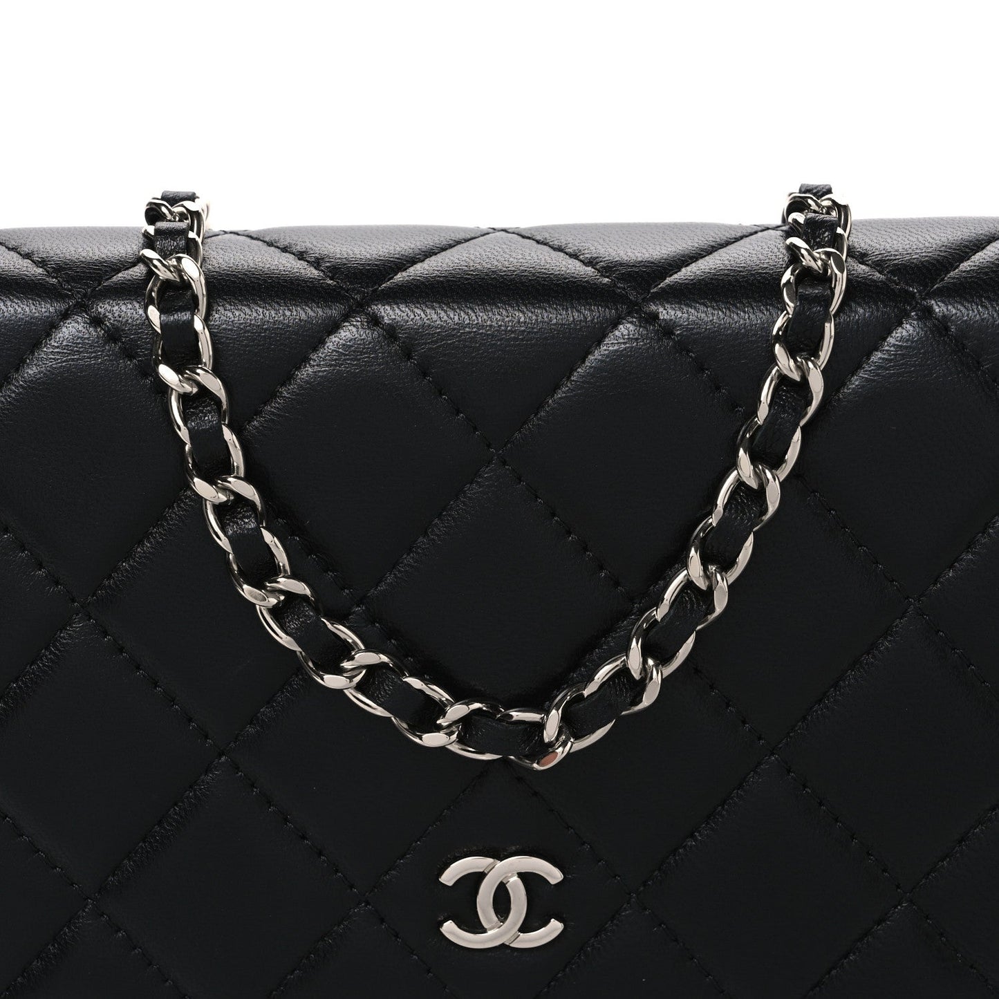 Lambskin Quilted Wallet On Chain WOC Black