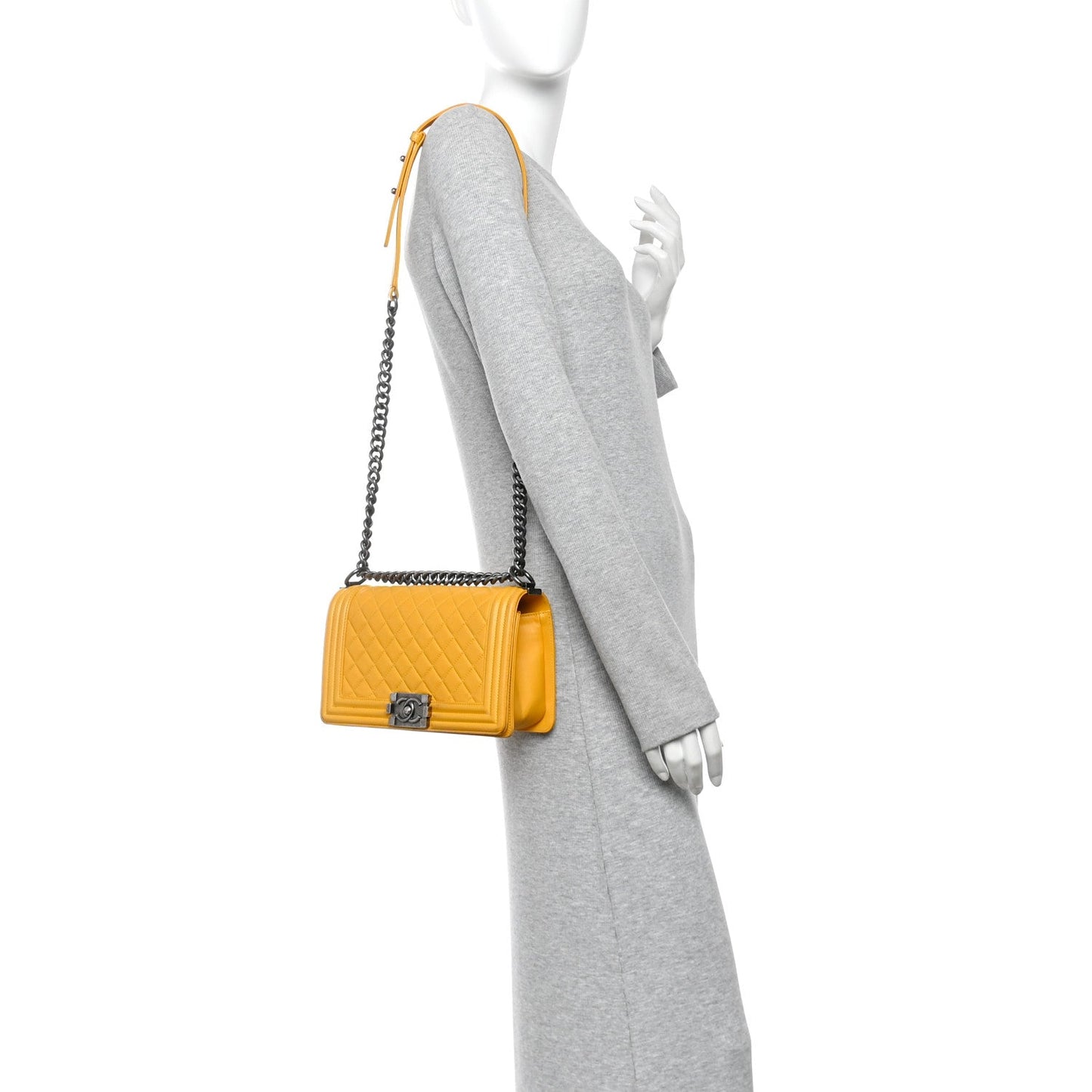 Lambskin Quilted Medium Boy Flap Yellow