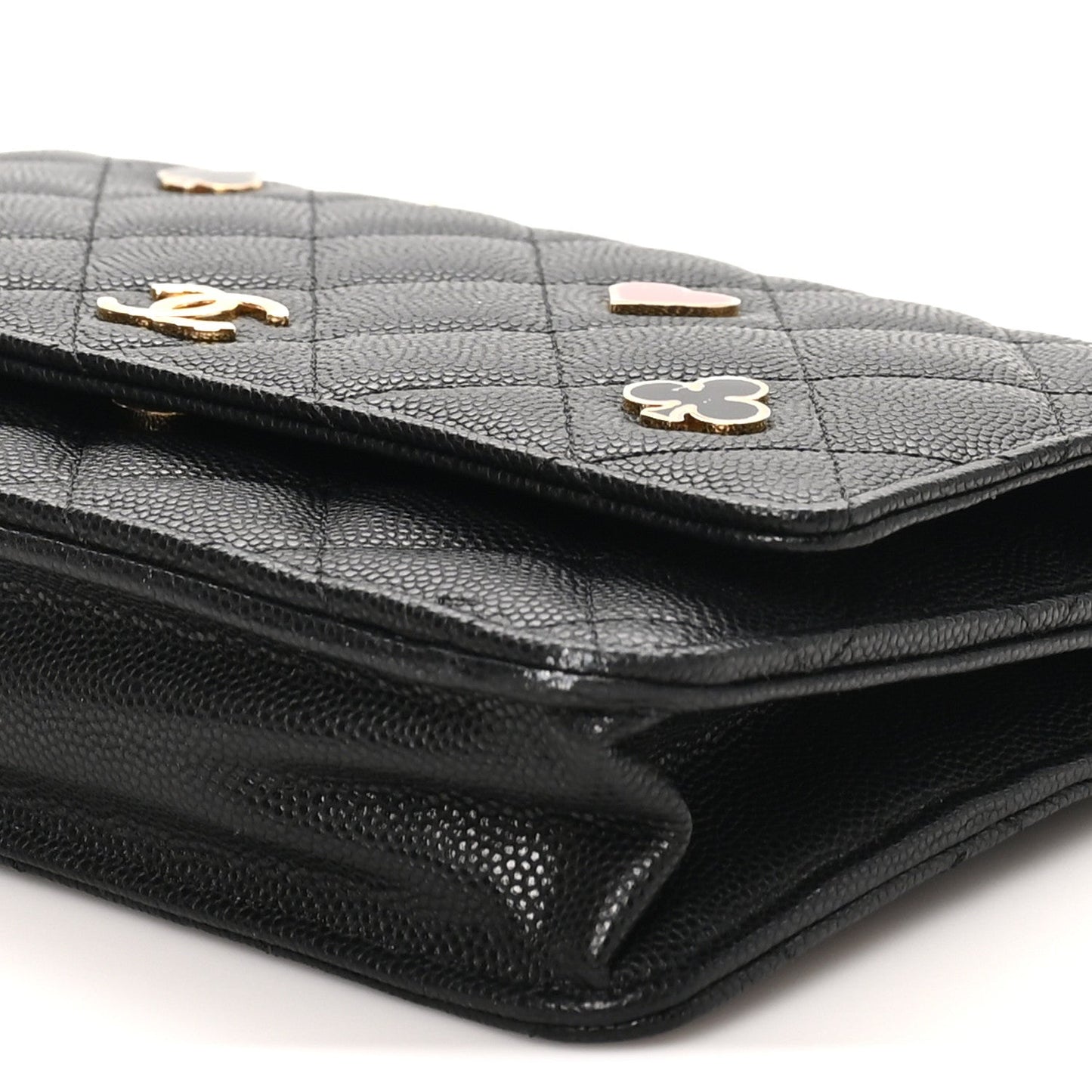 Caviar Quilted Enamel Coco Casino Wallet On Chain WOC Black