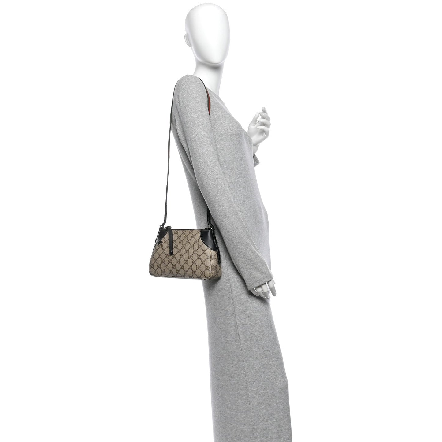 GG Supreme Monogram Textured Calfskin Small Emblem Shoulder Bag Beige Black