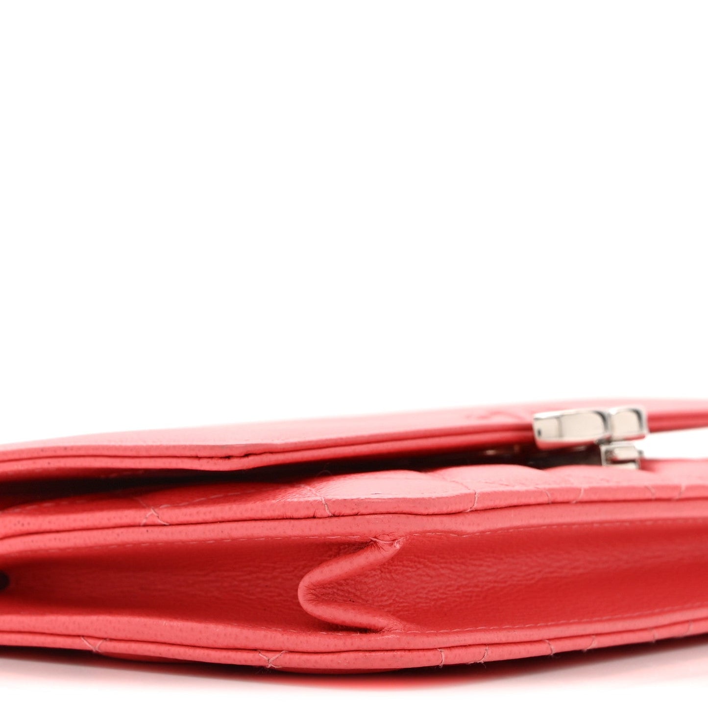 Grained Calfskin Quilted CC Box Wallet On Chain WOC Pink