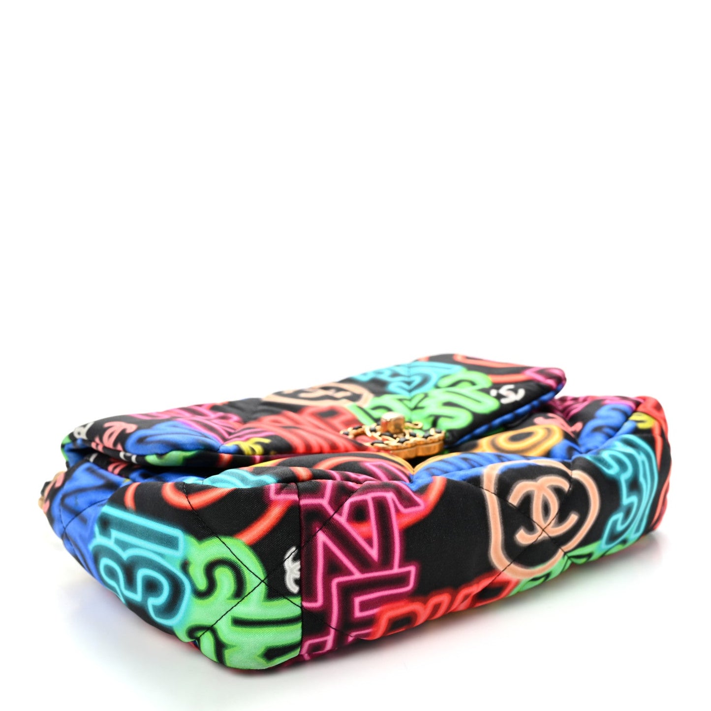 Fabric Quilted Neon Graffiti Medium Chanel 19 Flap Black Multicolor