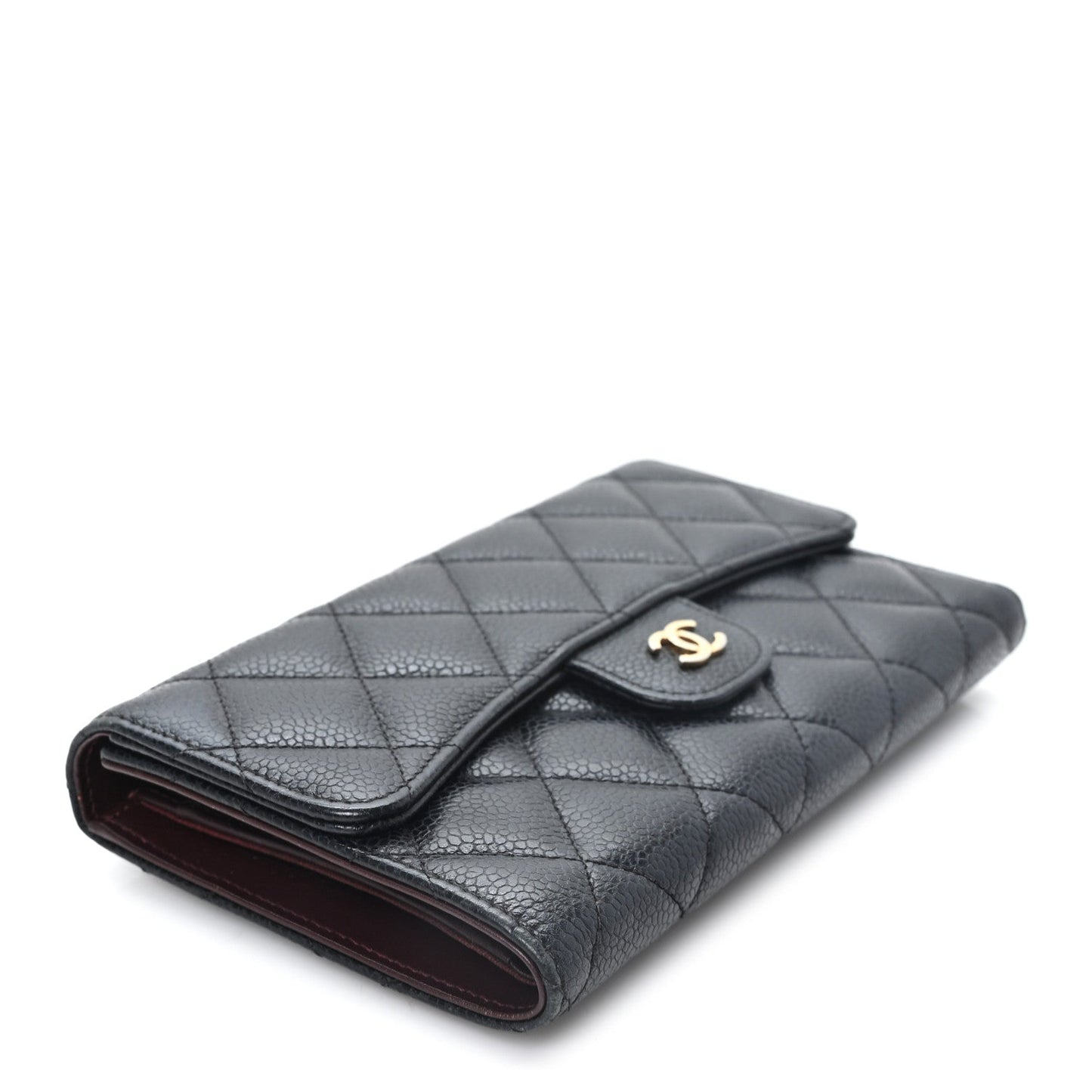 Caviar Quilted Large Flap Wallet Black