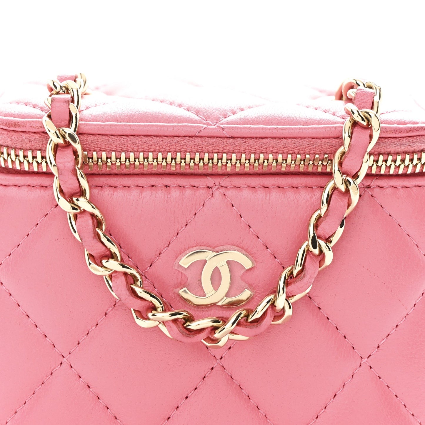 Lambskin Quilted Pearl Crush Mini Vanity Case With Chain Dark Pink