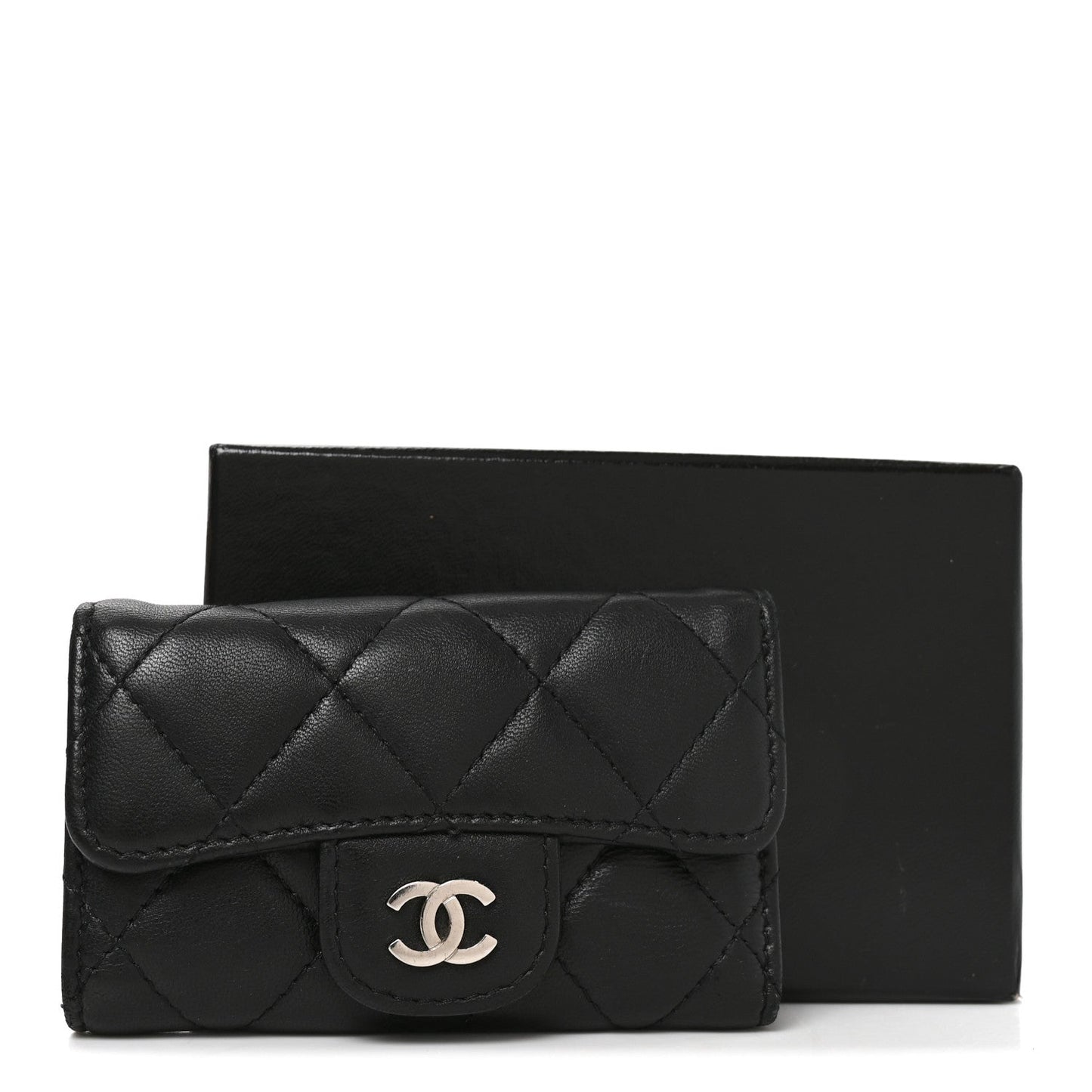 Lambskin Quilted 6 Key Holder Black