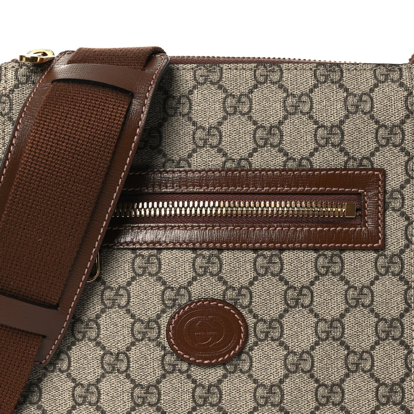 GG Supreme Monogram Azalea Calfskin Retro Interlocking G Flat Messenger Bag Beige Ebony Brown Sugar
