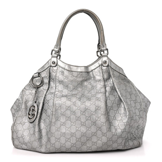 Guccissima Large Sukey Tote Silver