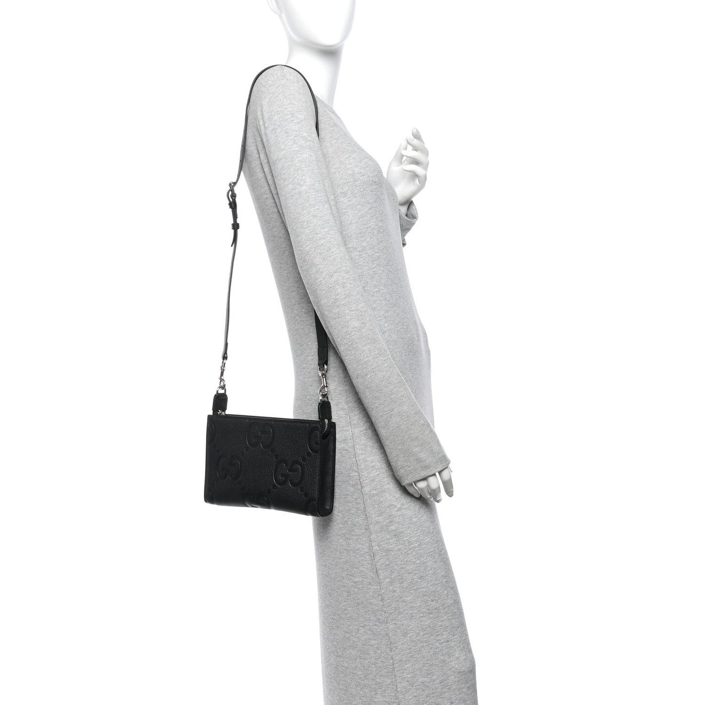 Monogram Jumbo GG Textured Dollar Calfskin Crossbody Bag Black