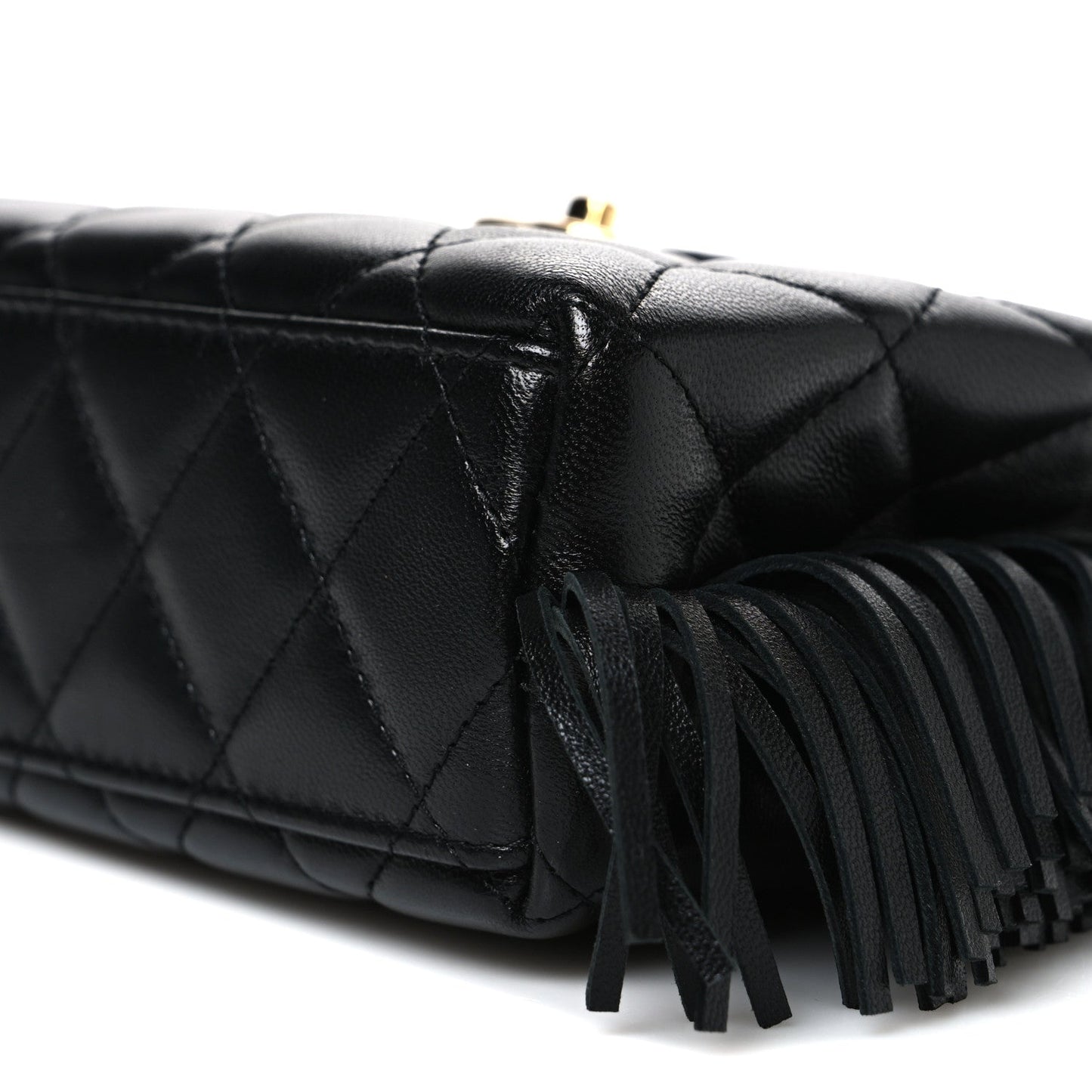 Lambskin Fringe Nano Kelly Shopper Black