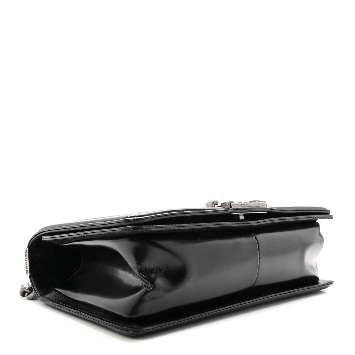 Glazed Calfskin Medium Boy Flap Black