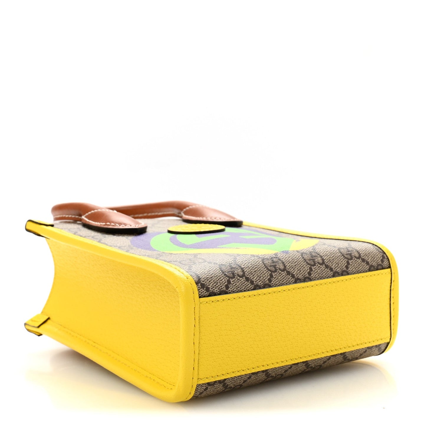 GG Supreme Monogram Textured Dollar Calfskin Heart Interlocking G Mini Vertical Tote Beige Ebony Harness Brown Yellow