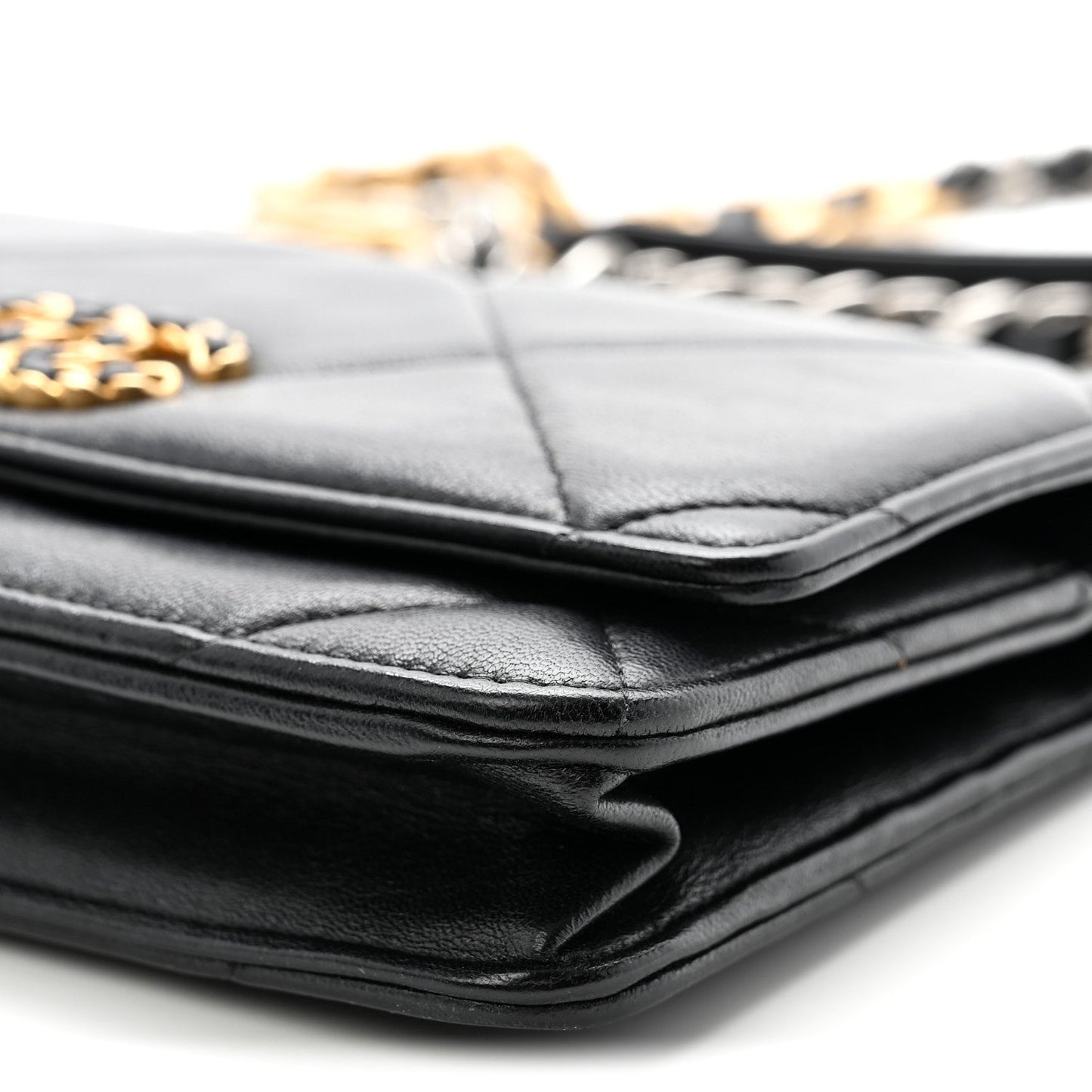 Lambskin Quilted Chanel 19 Wallet On Chain WOC Black