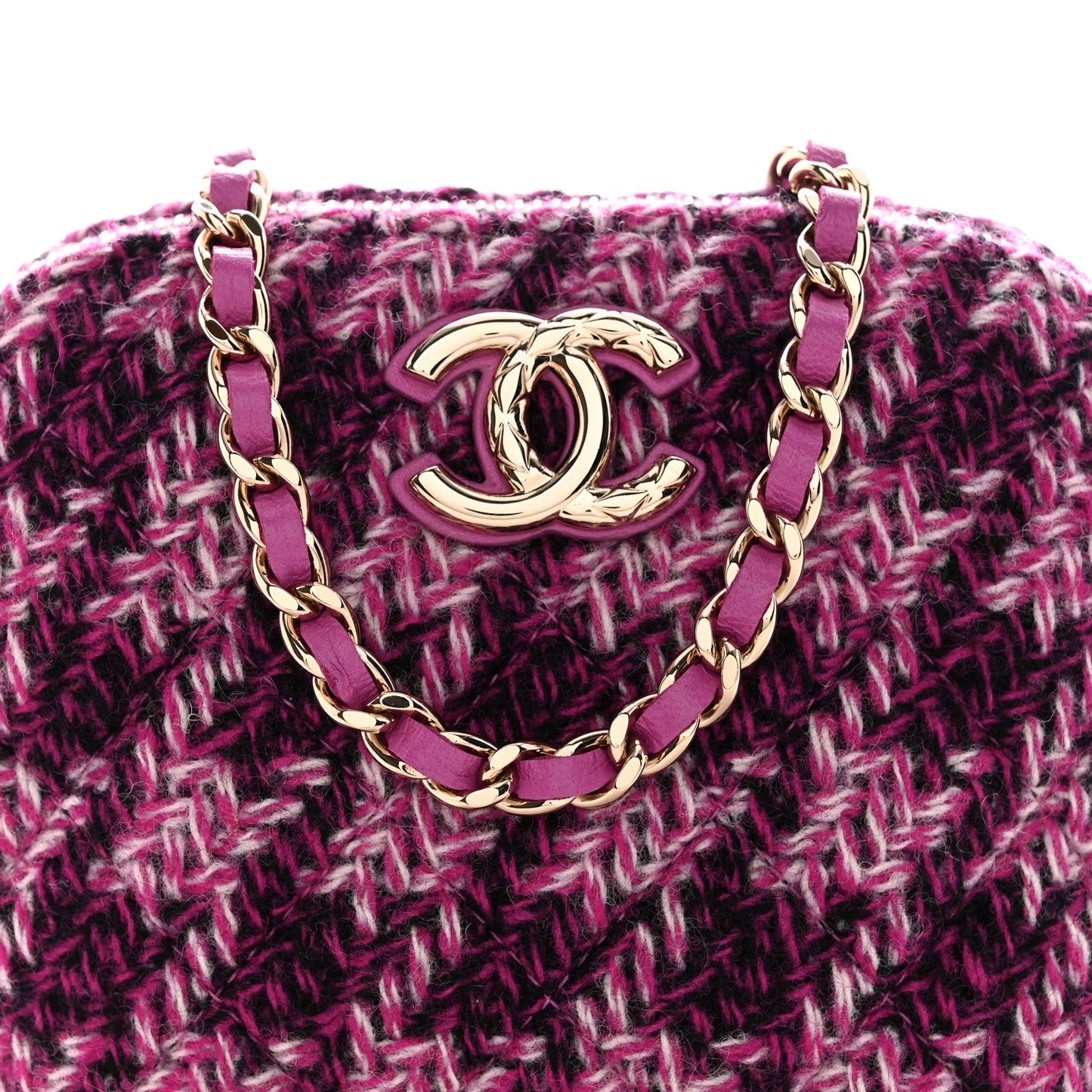Tweed Quilted Mini Clutch With Chain Purple