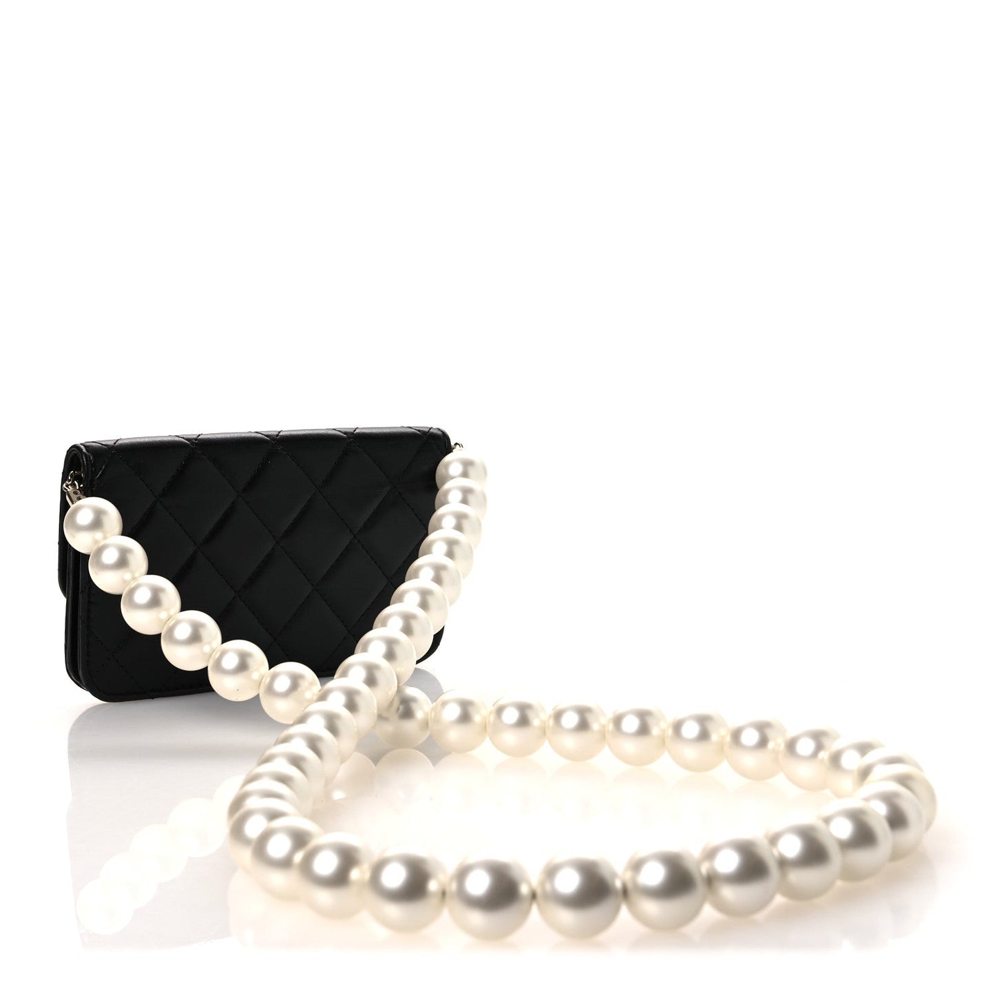 Calfskin Quilted Mini Maxi Pearls Wallet On Chain WOC Black