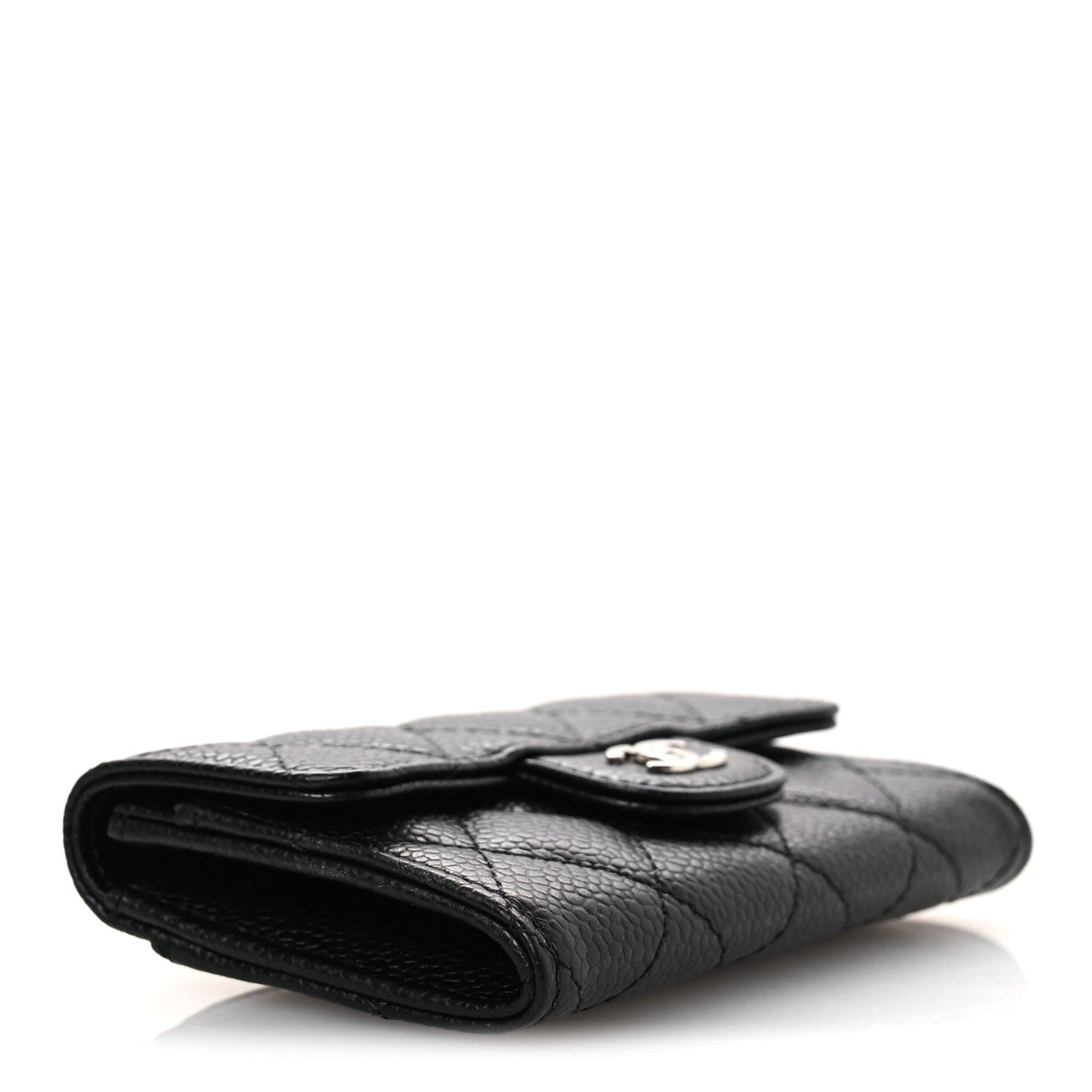 Caviar Quilted Flap Card Holder Wallet Black