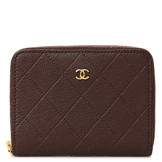 Goatskin Quilted Zip Wallet Burgundy