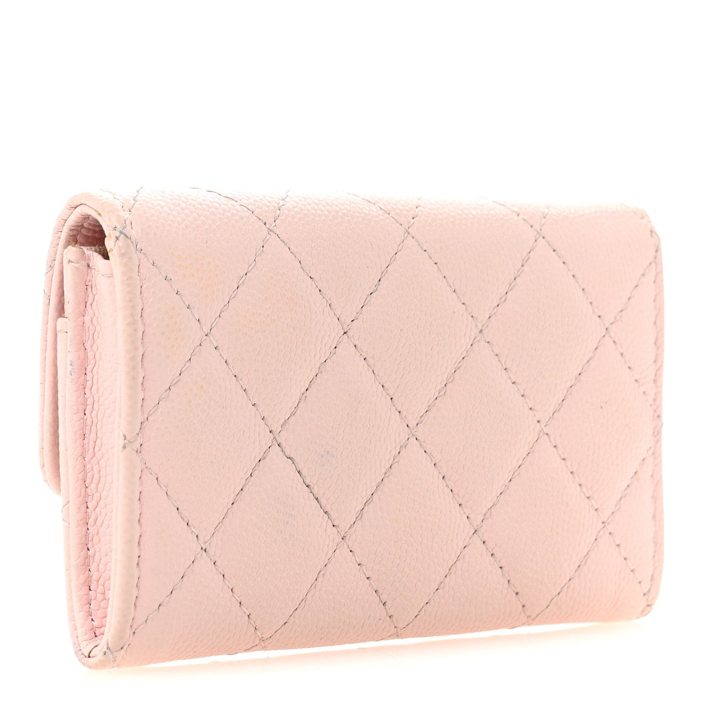 Caviar Quilted Crystal CC Flap Card Holder Pink
