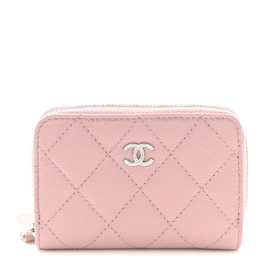 Caviar Quilted Zip Coin Purse Pink