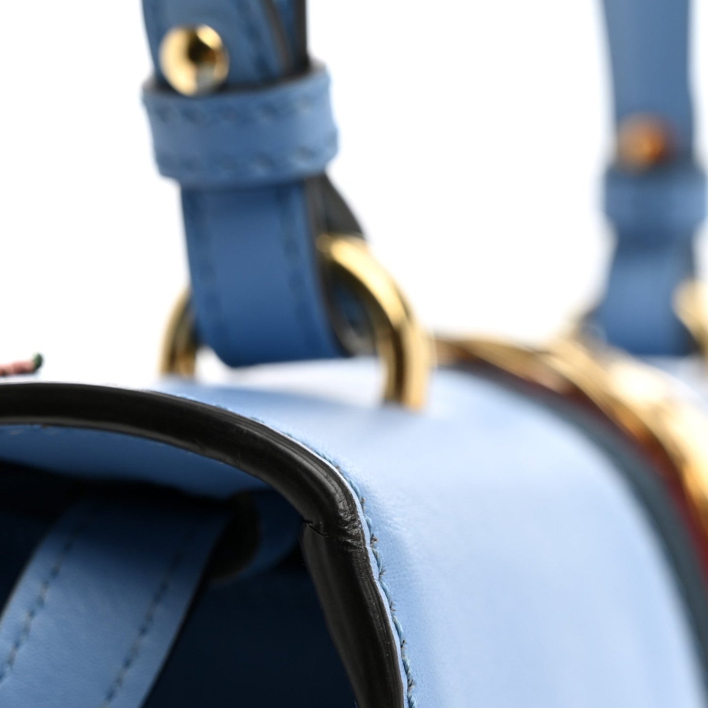Calfskin Embroidered Medium Sylvie Top Handle Bag Clear Sky Blue